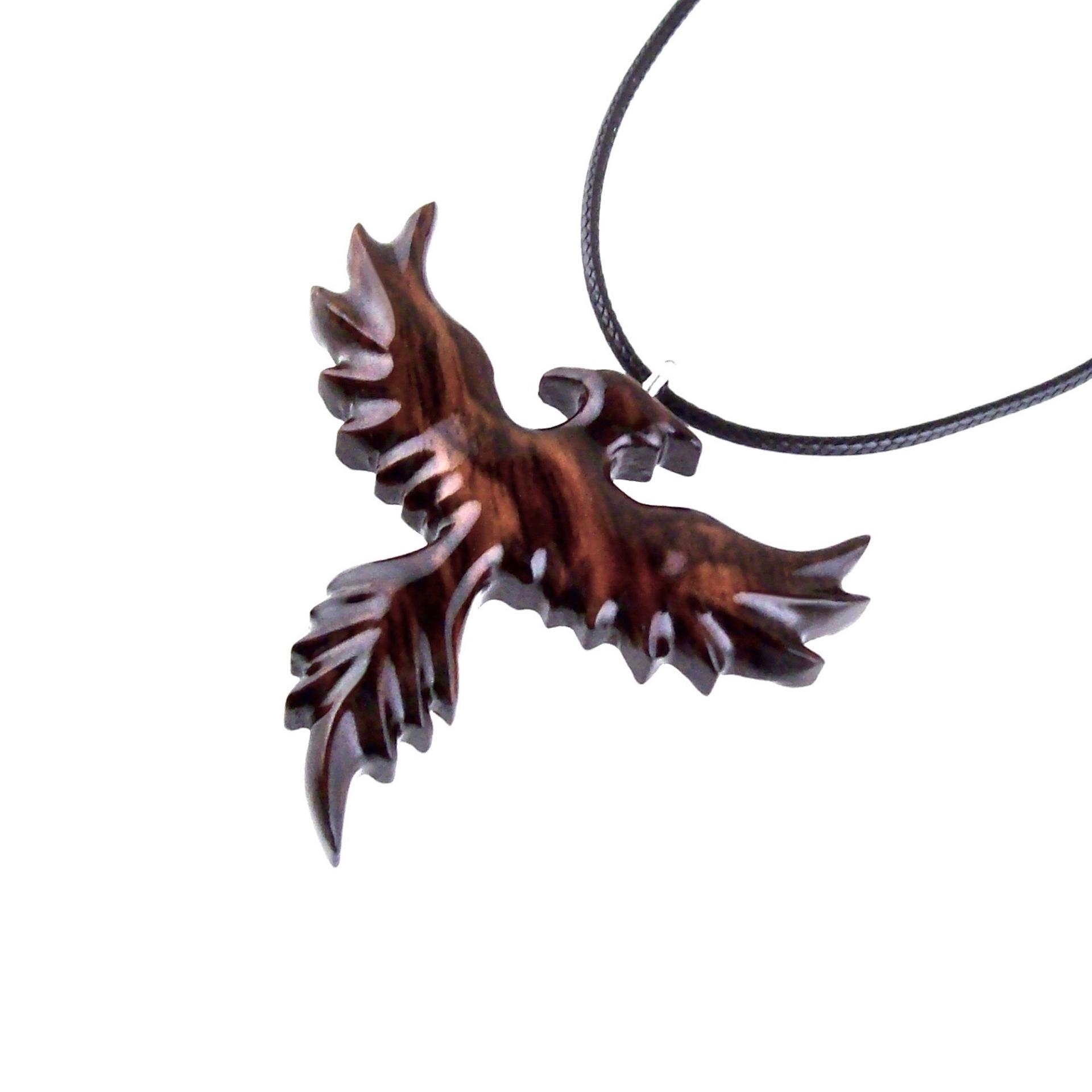 Hand Carved Phoenix Necklace, Wooden Rising Phoenix Pendant for Men or Women, Wood Firebird Necklace, Fantasy Inspirational Jewelry