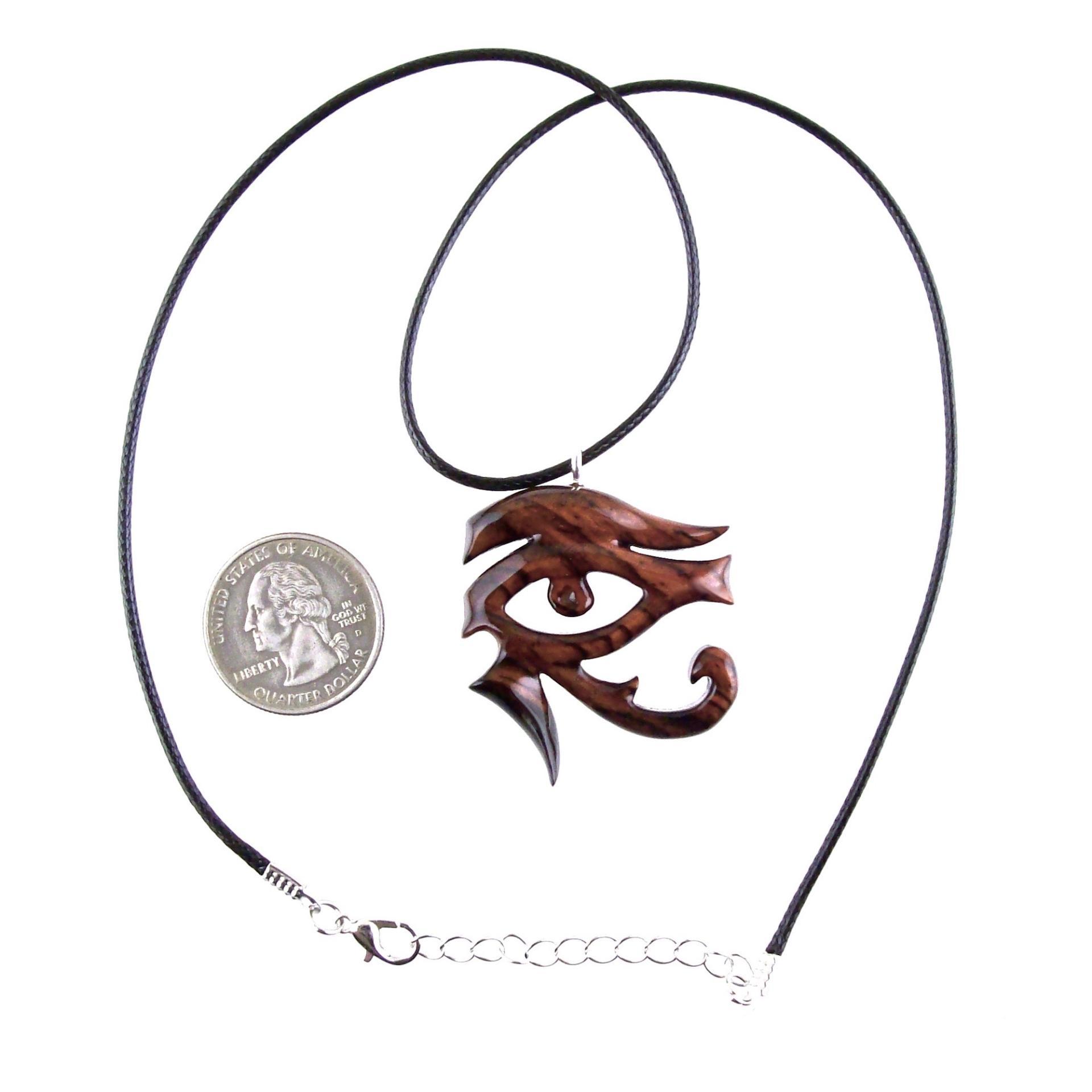 Eye of Horus Pendant Necklace, Hand Carved Wooden Egyptian Jewelry for Men or Women