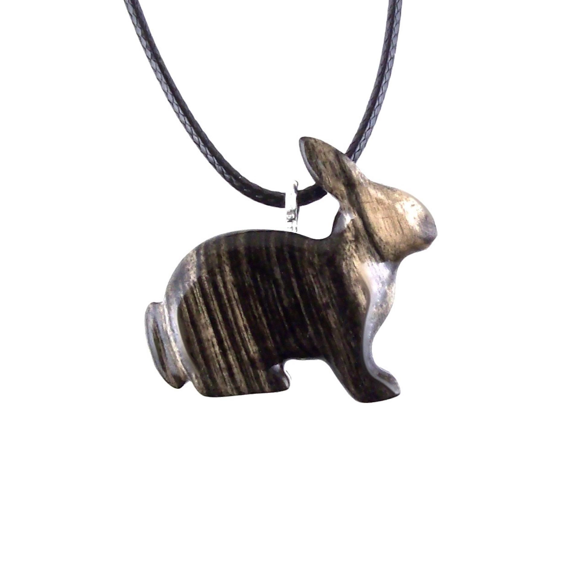 Rabbit Necklace, Hand Carved Wooden Bunny Pendant, Wood Animal Necklace, Pet Animal Totem Jewelry, One of a Kind Gift