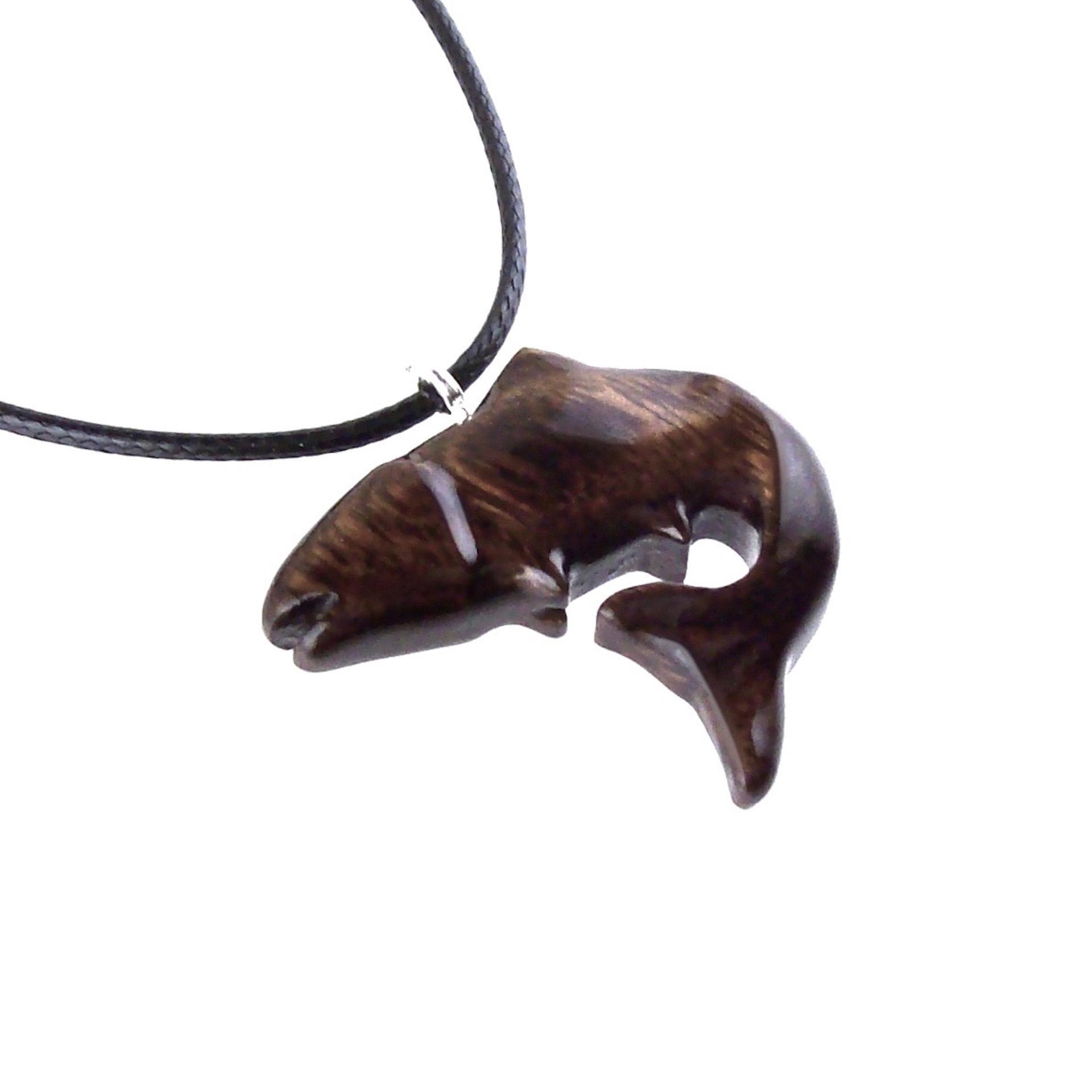 Salmon Necklace, Hand Carved Wooden Fish Pendant, Trout Necklace, Mens Wood Pendant, Fishermen Jewelry, Gift for Him