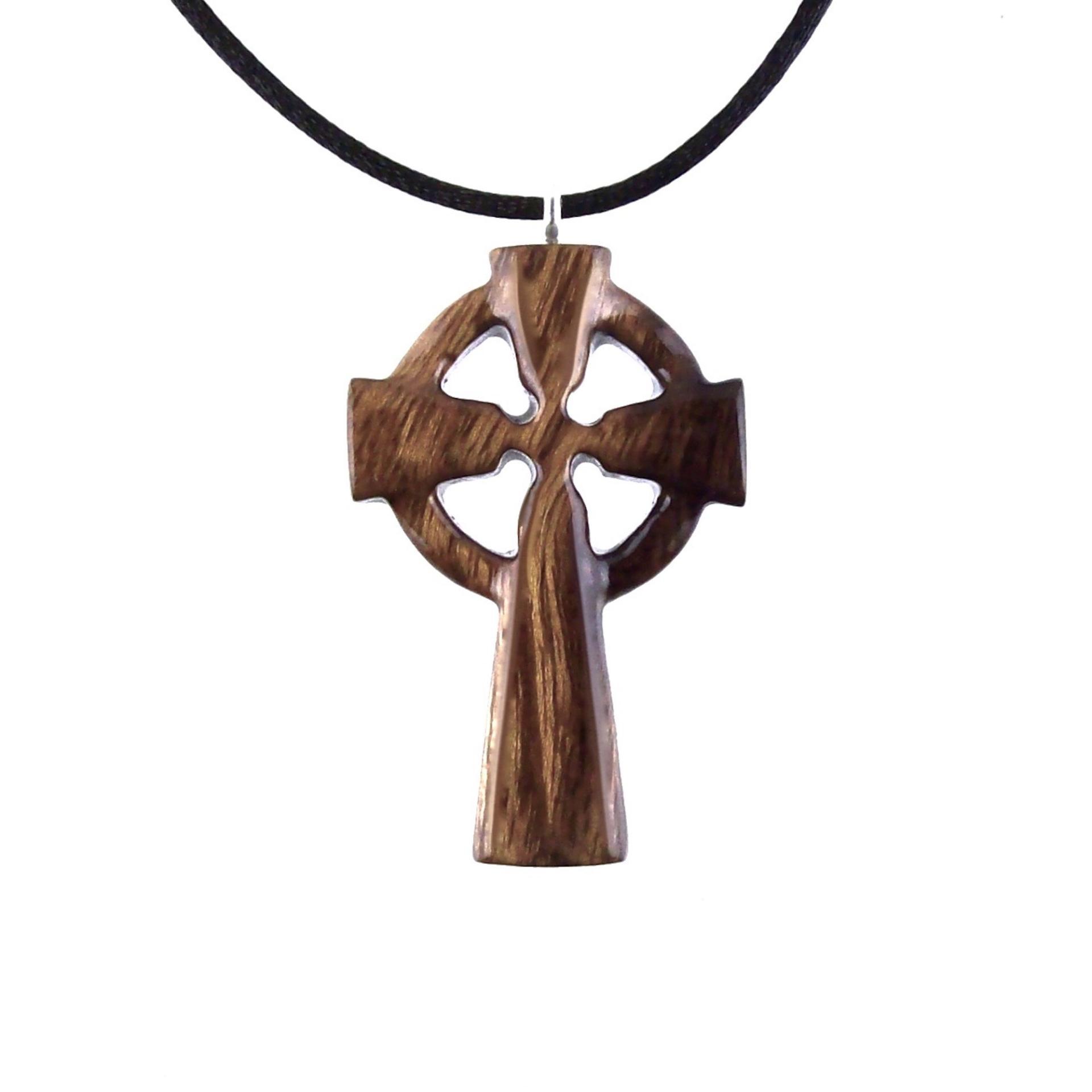 Celtic Cross Pendant, Hand Carved Wood Cross Necklace, Irish Mens Wooden Christian Jewelry, One of a Kind Gift for Him