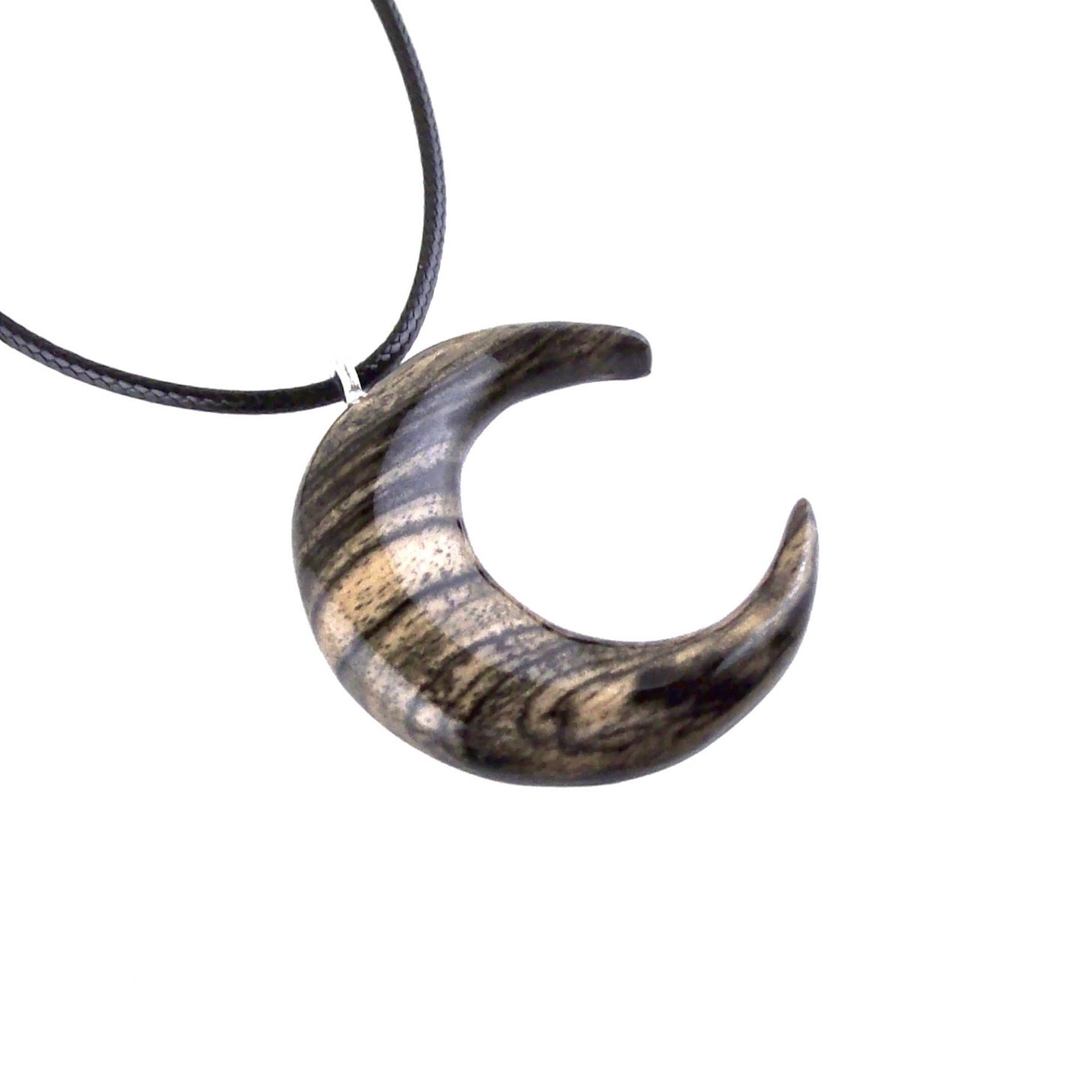 Hand Carved Moon Necklace, Wooden Crescent Moon Pendant, Wood Celestial Necklace, Pagan Lunar Jewelry for Men or Women