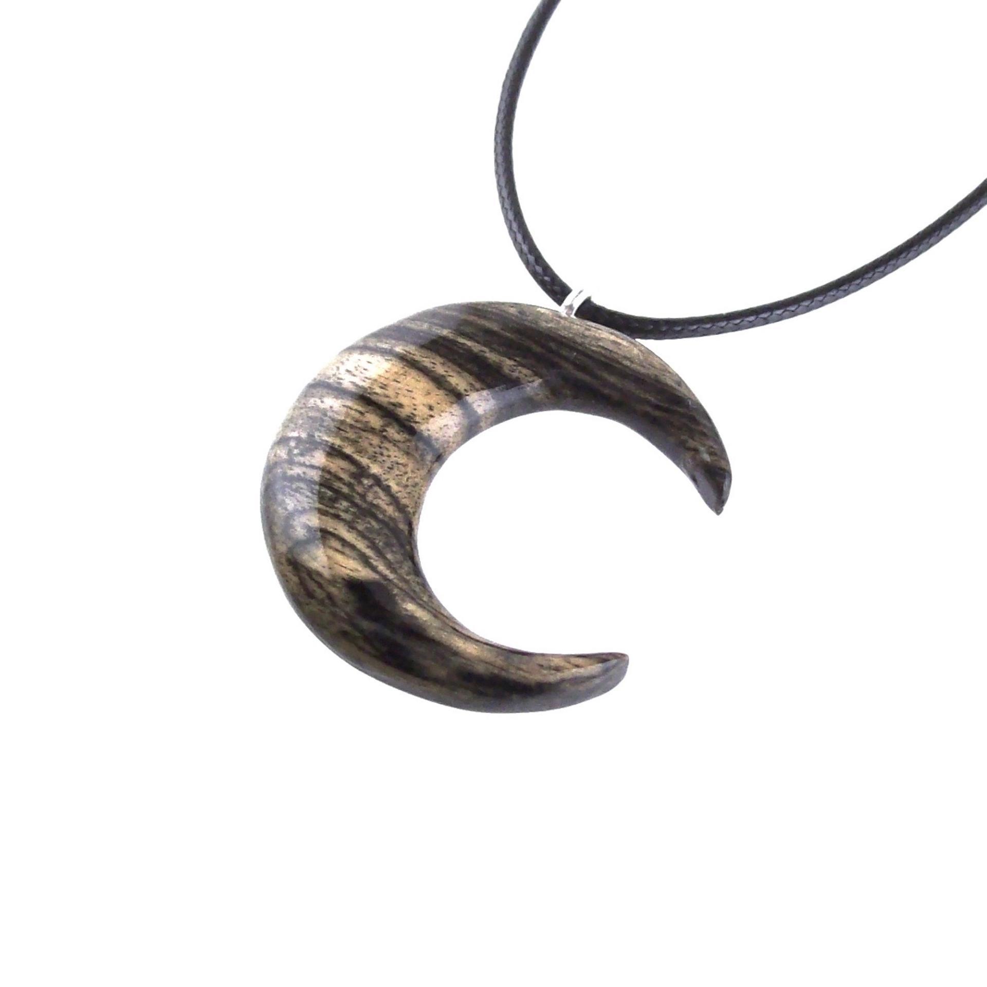 Hand Carved Moon Necklace, Wooden Crescent Moon Pendant, Wood Celestial Necklace, Pagan Lunar Jewelry for Men or Women