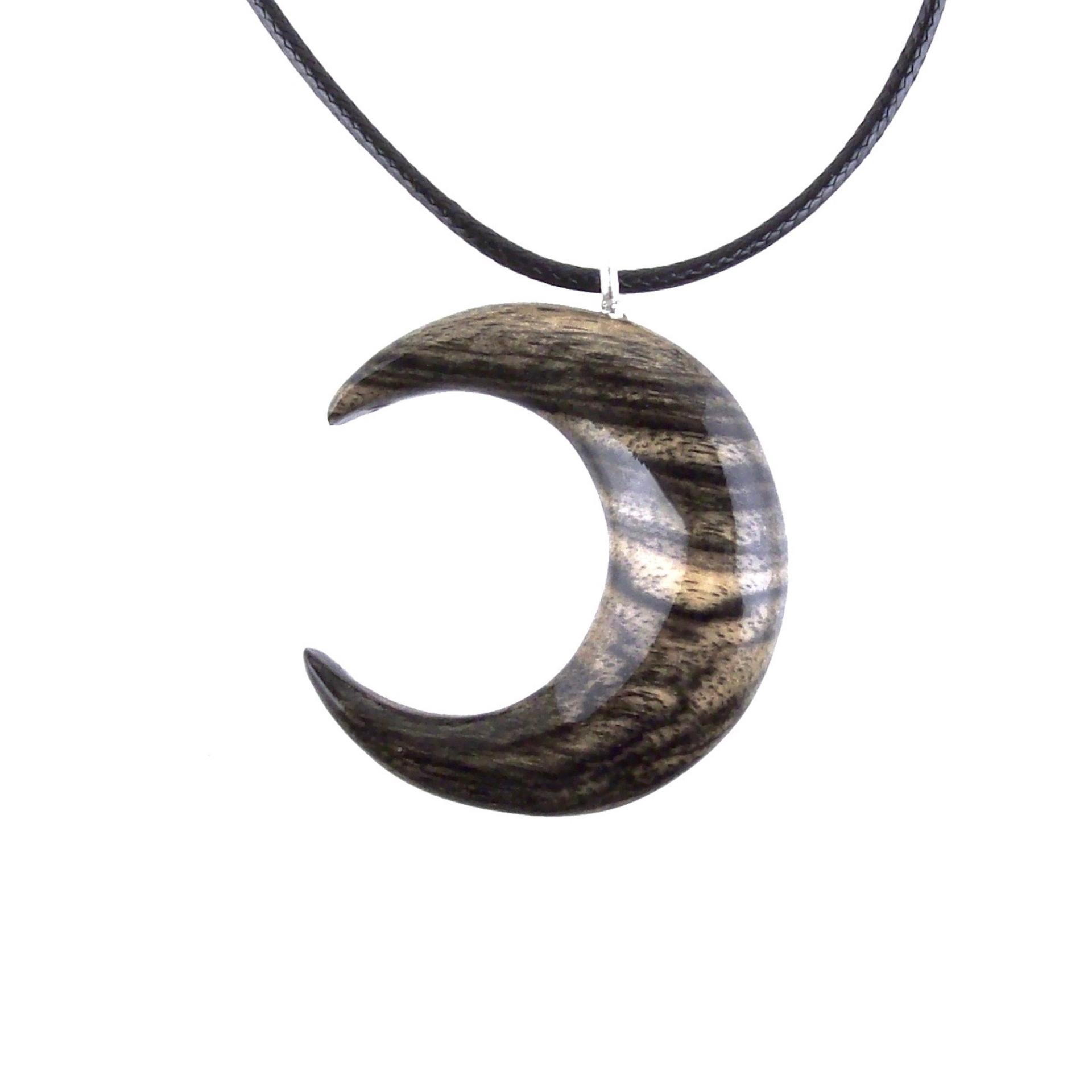 Hand Carved Moon Necklace, Wooden Crescent Moon Pendant, Wood Celestial Necklace, Pagan Lunar Jewelry for Men or Women