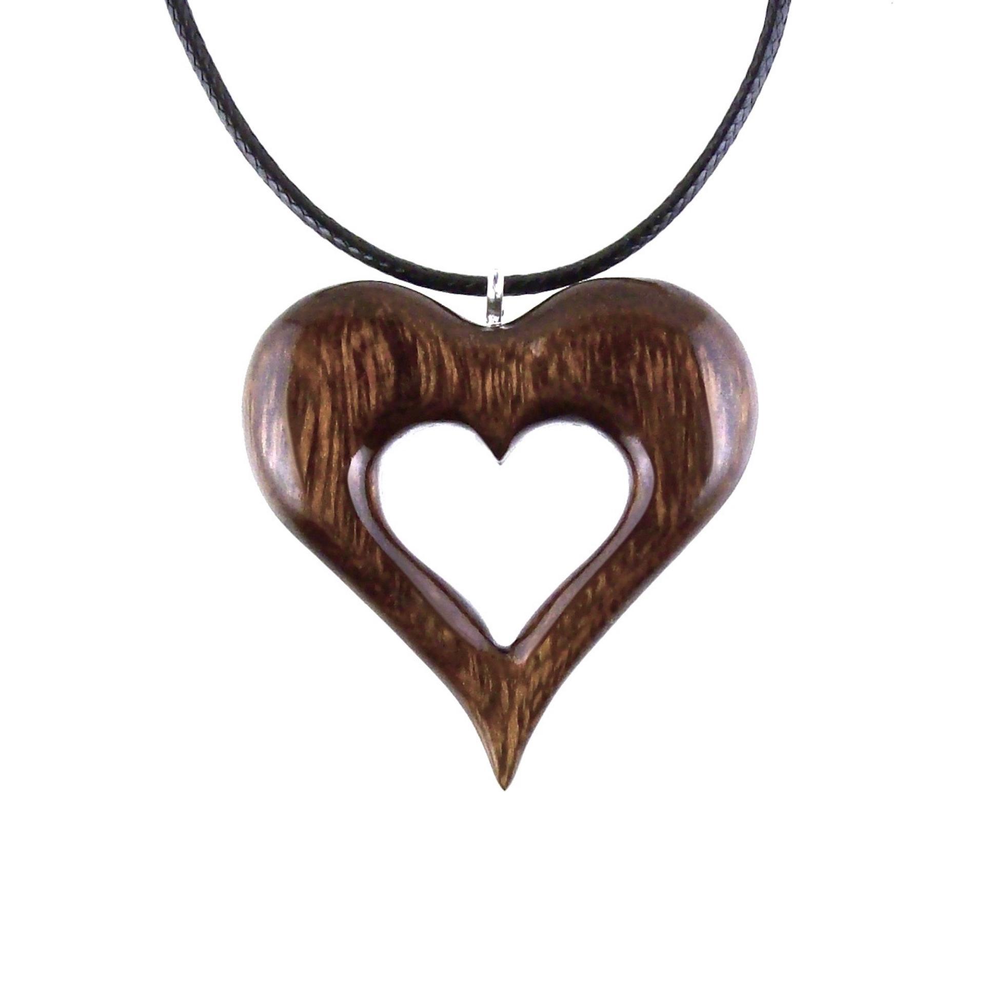 Wood Heart Necklace, Hand Carved Wooden Heart Pendant, 5th Anniversary Gift for Her, One of a Kind Wood Jewelry