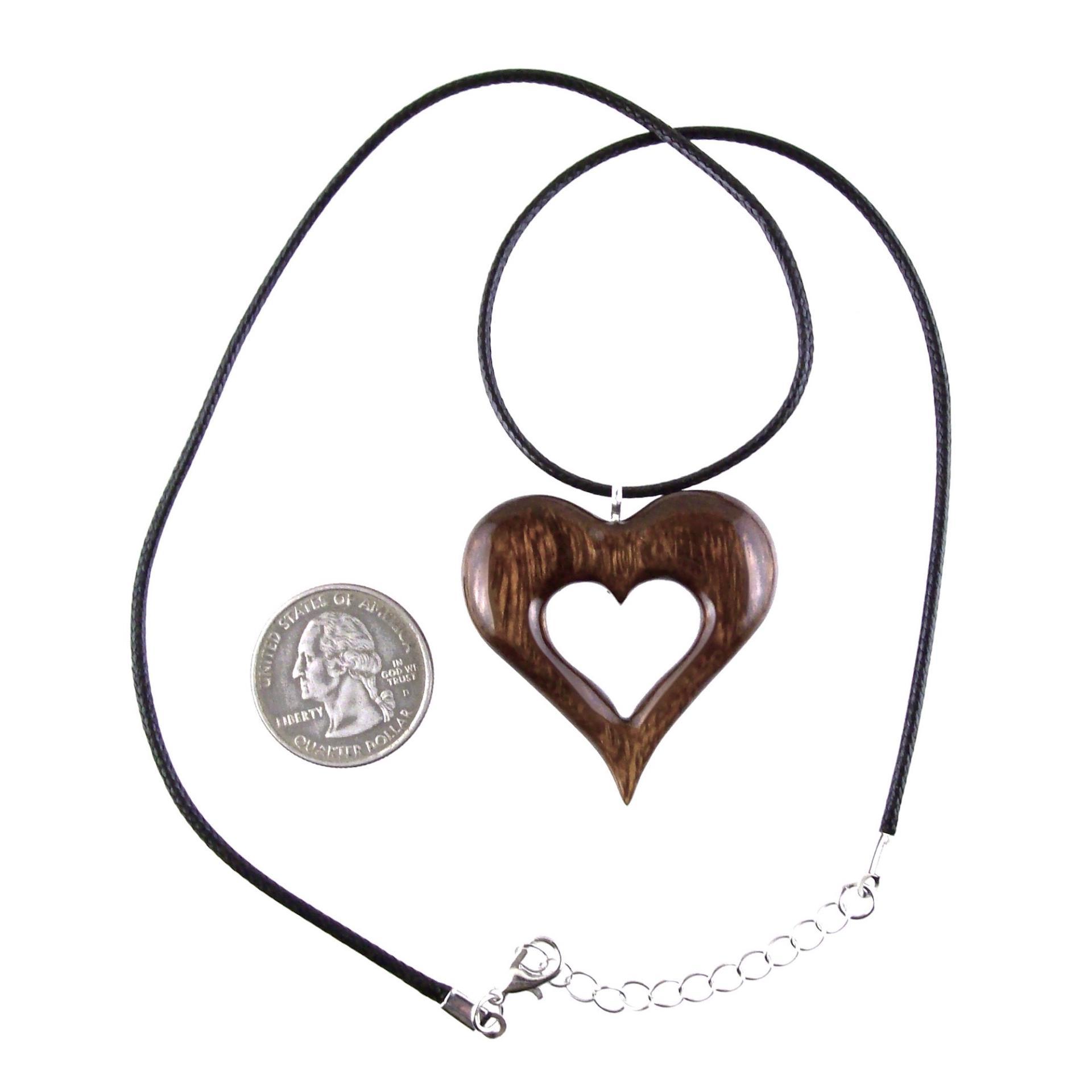 Wood Heart Necklace, Hand Carved Wooden Heart Pendant, 5th Anniversary Gift for Her, One of a Kind Wood Jewelry