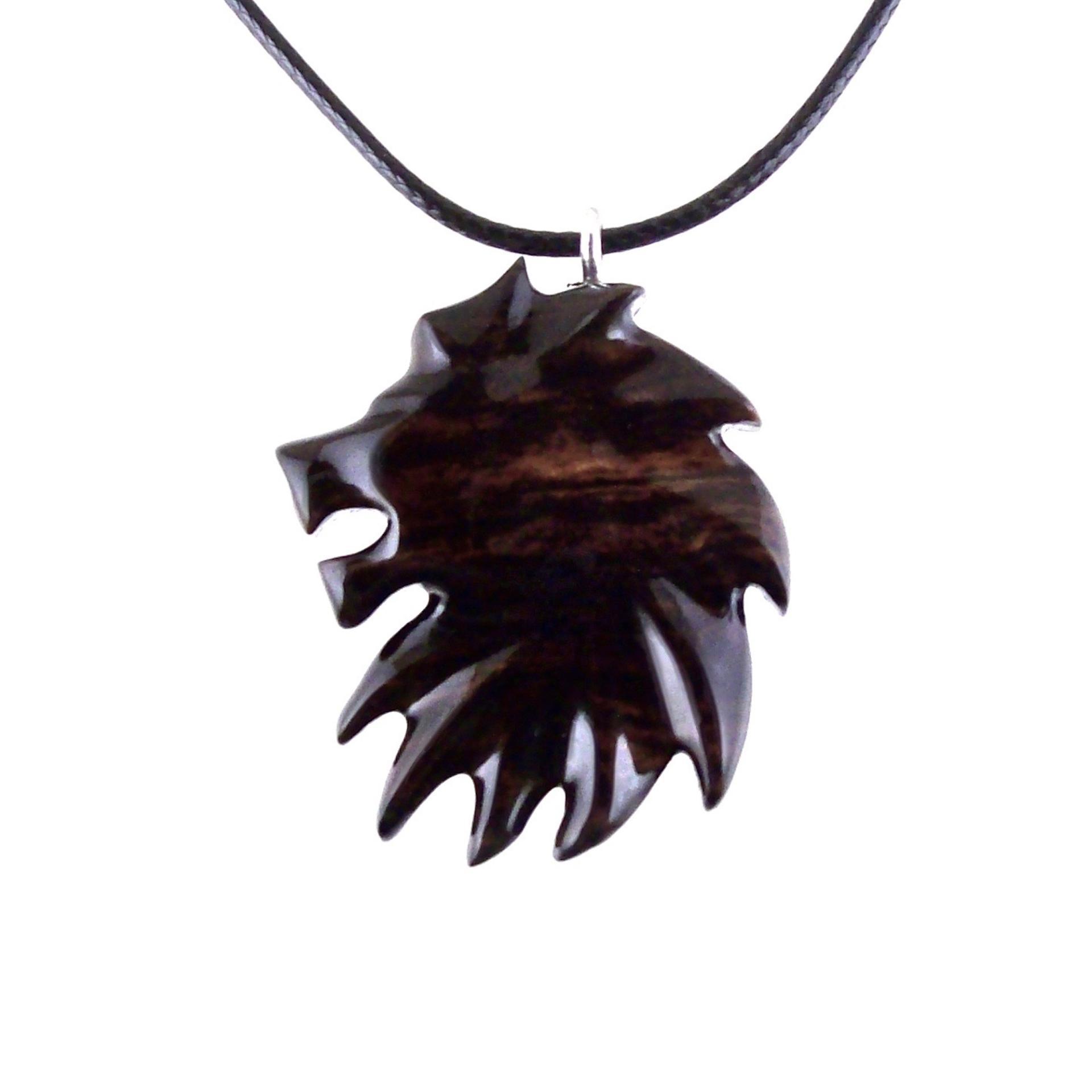 Hand Carved Wooden Lion Head Pendant, Men Wood Necklace