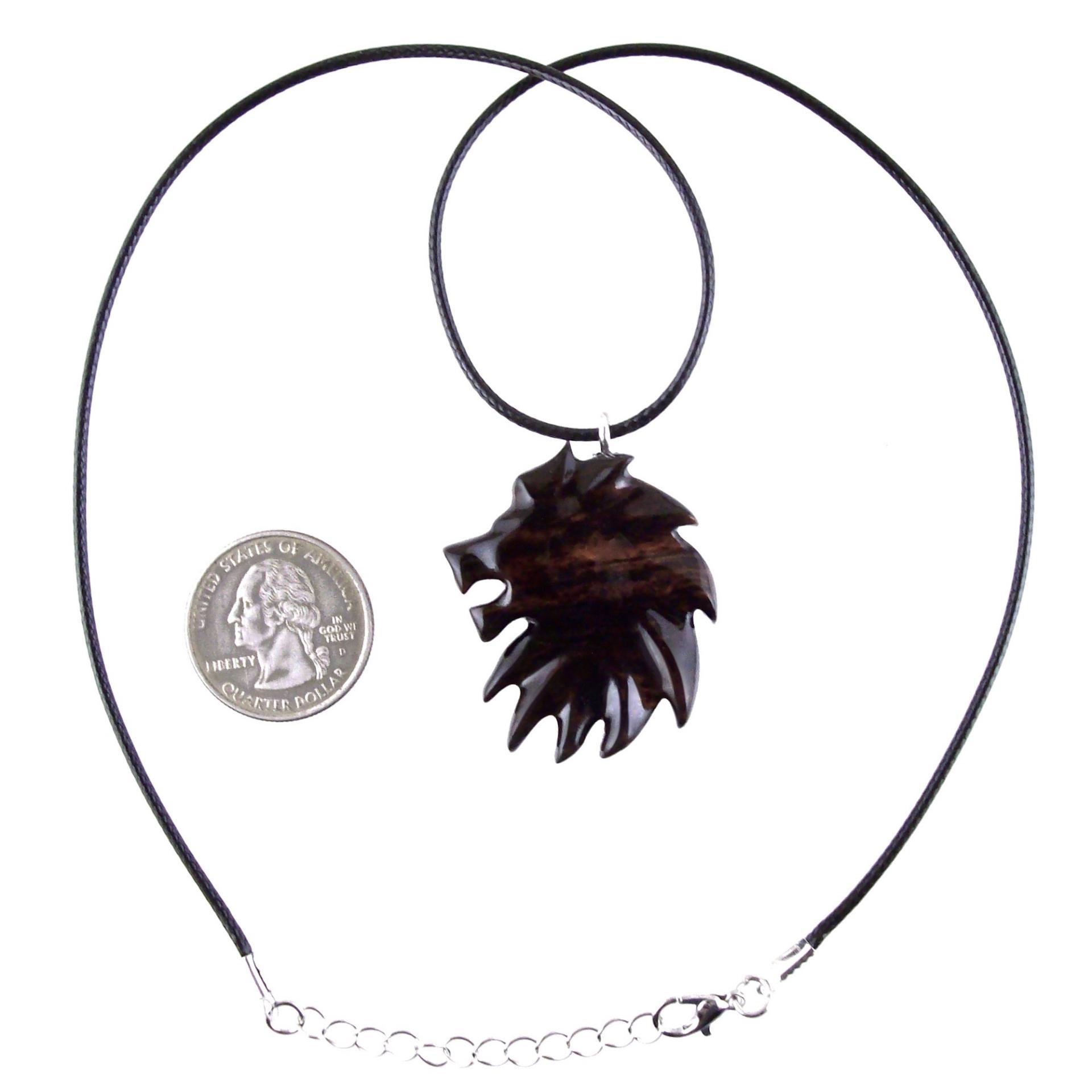 Hand Carved Wooden Lion Head Pendant, Men Wood Necklace, Handcrafted Leo Jewelry Gift
