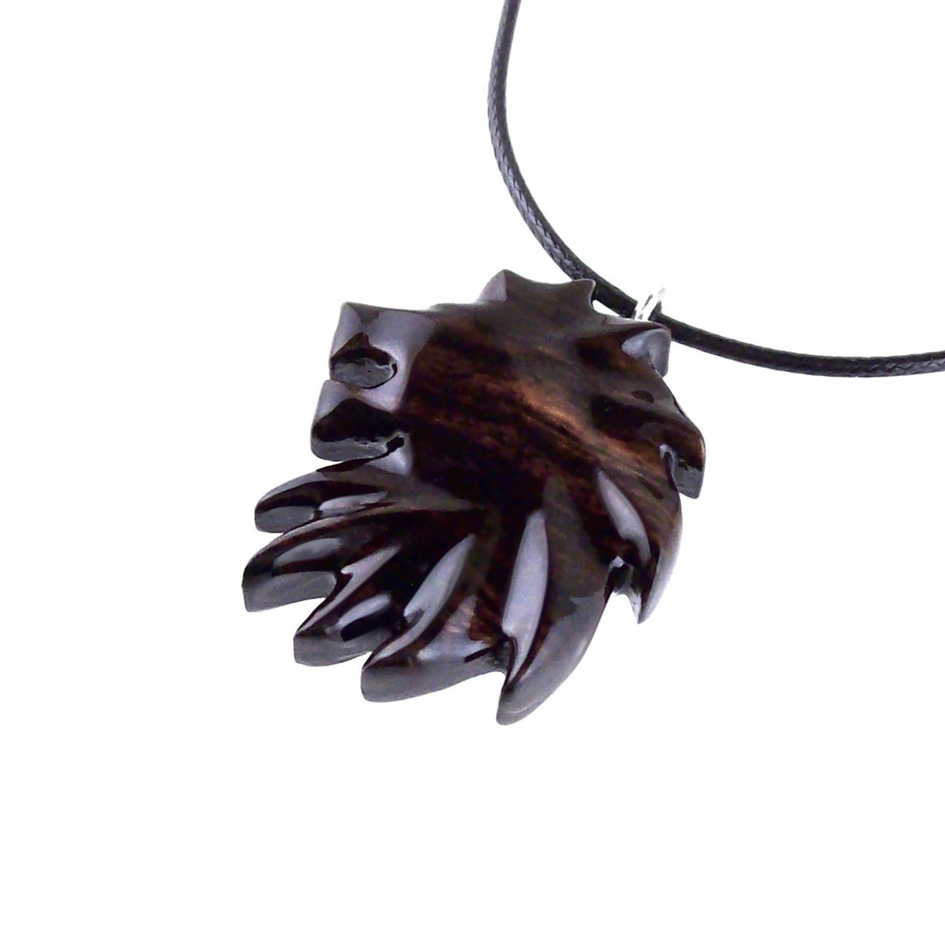 Hand Carved Wooden Lion Head Pendant, Men Wood Necklace, Handcrafted Leo Jewelry Gift