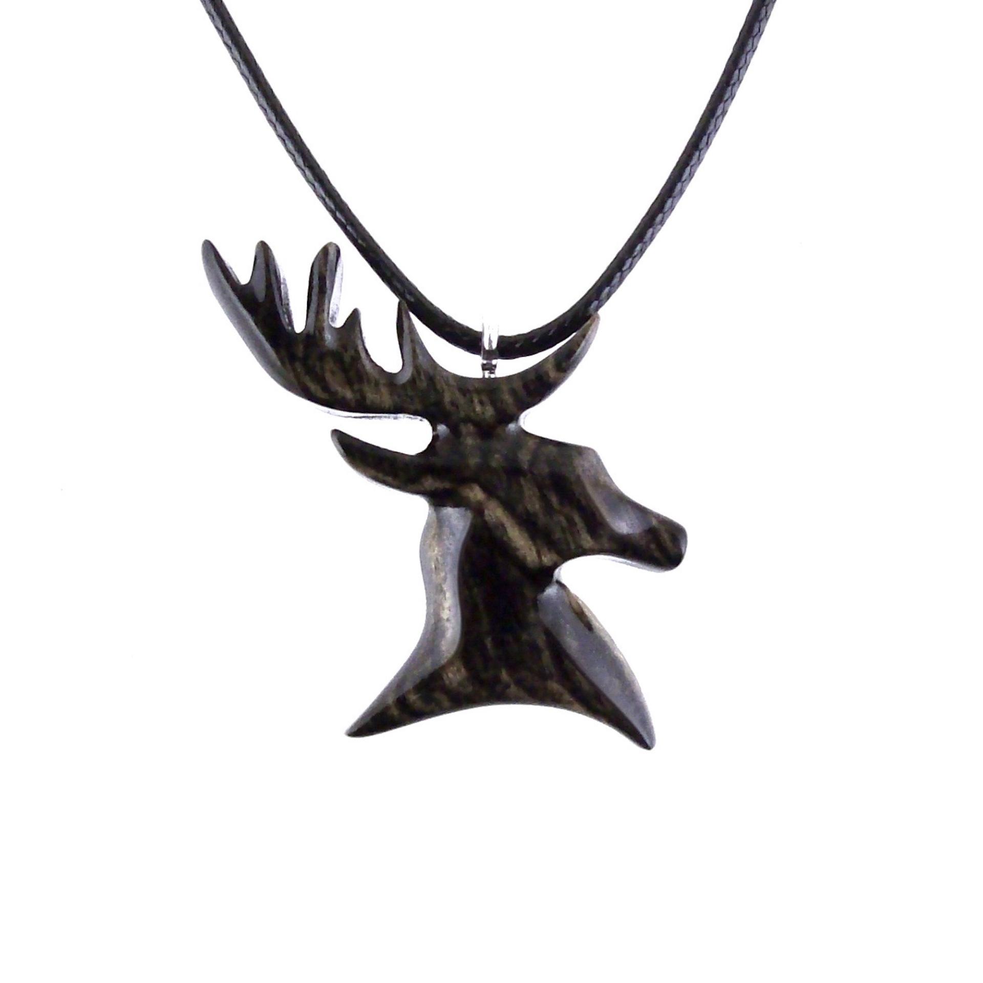 Hand Carved Stag Head Necklace, Wooden Deer Pendant, Woodland Buck Necklace, Mens Jewelry, Spirit Animal Totem Gift for Him