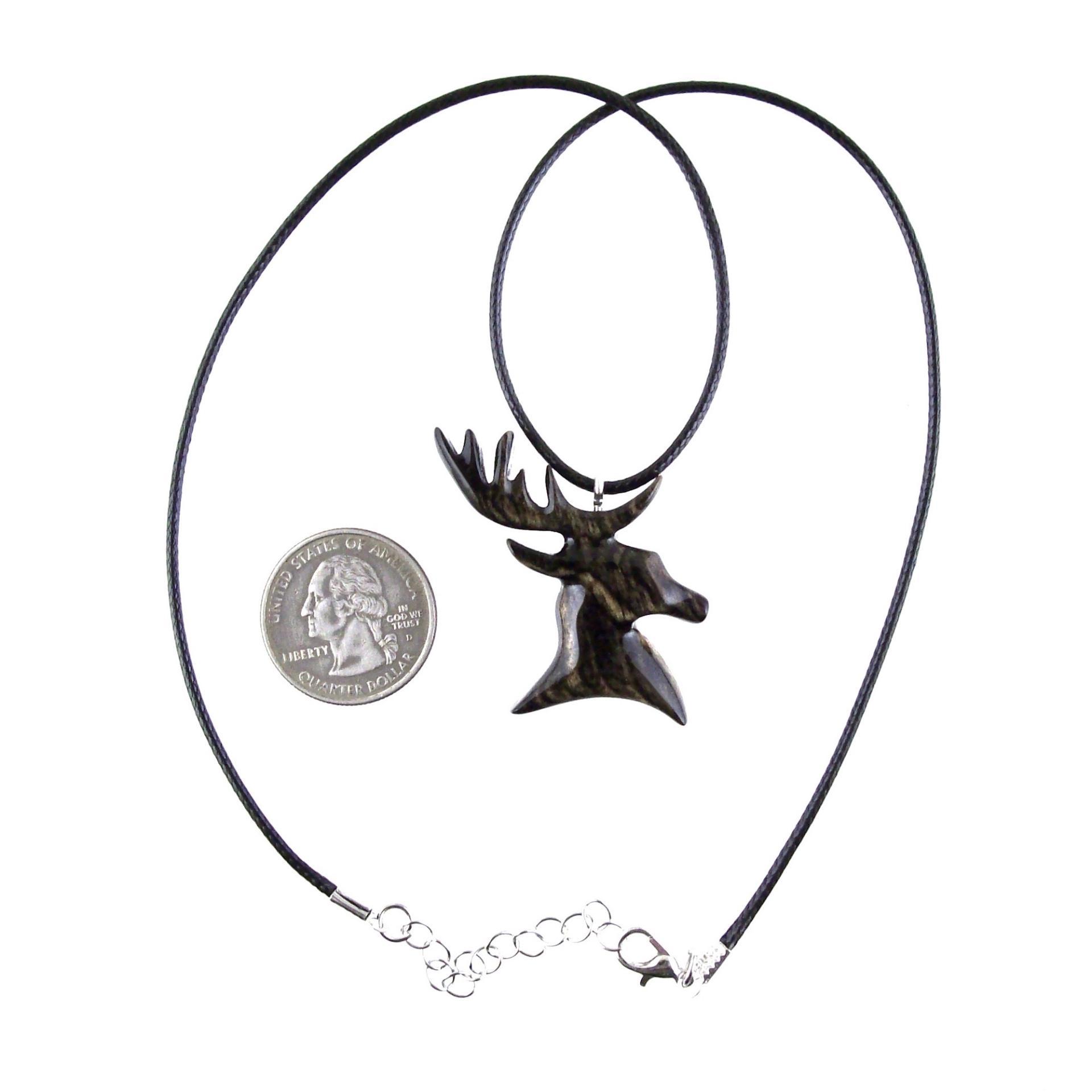 Hand Carved Stag Head Necklace, Wooden Deer Pendant, Woodland Buck Necklace, Mens Jewelry, Spirit Animal Totem Gift for Him