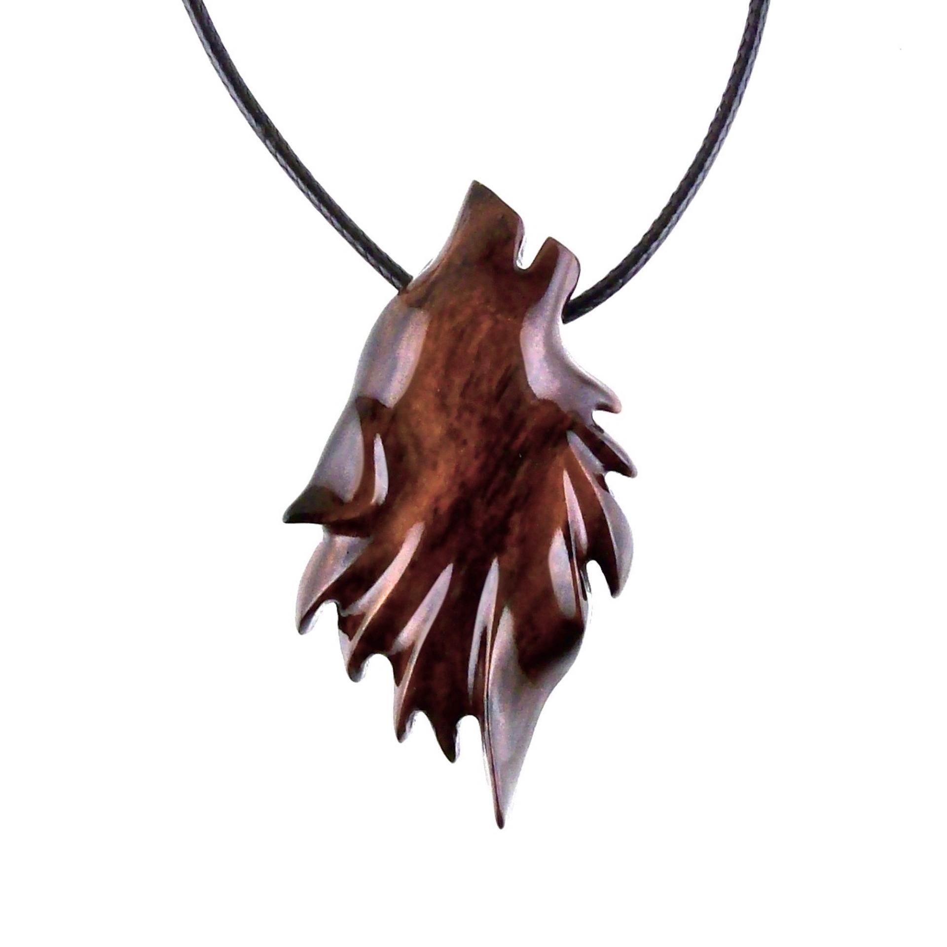 Carved Wolf Pendant, Wooden Wolf Necklace, Spirit Animal Totem, Handmade Wood Jewelry for Men or Women, One of a Kind Gift