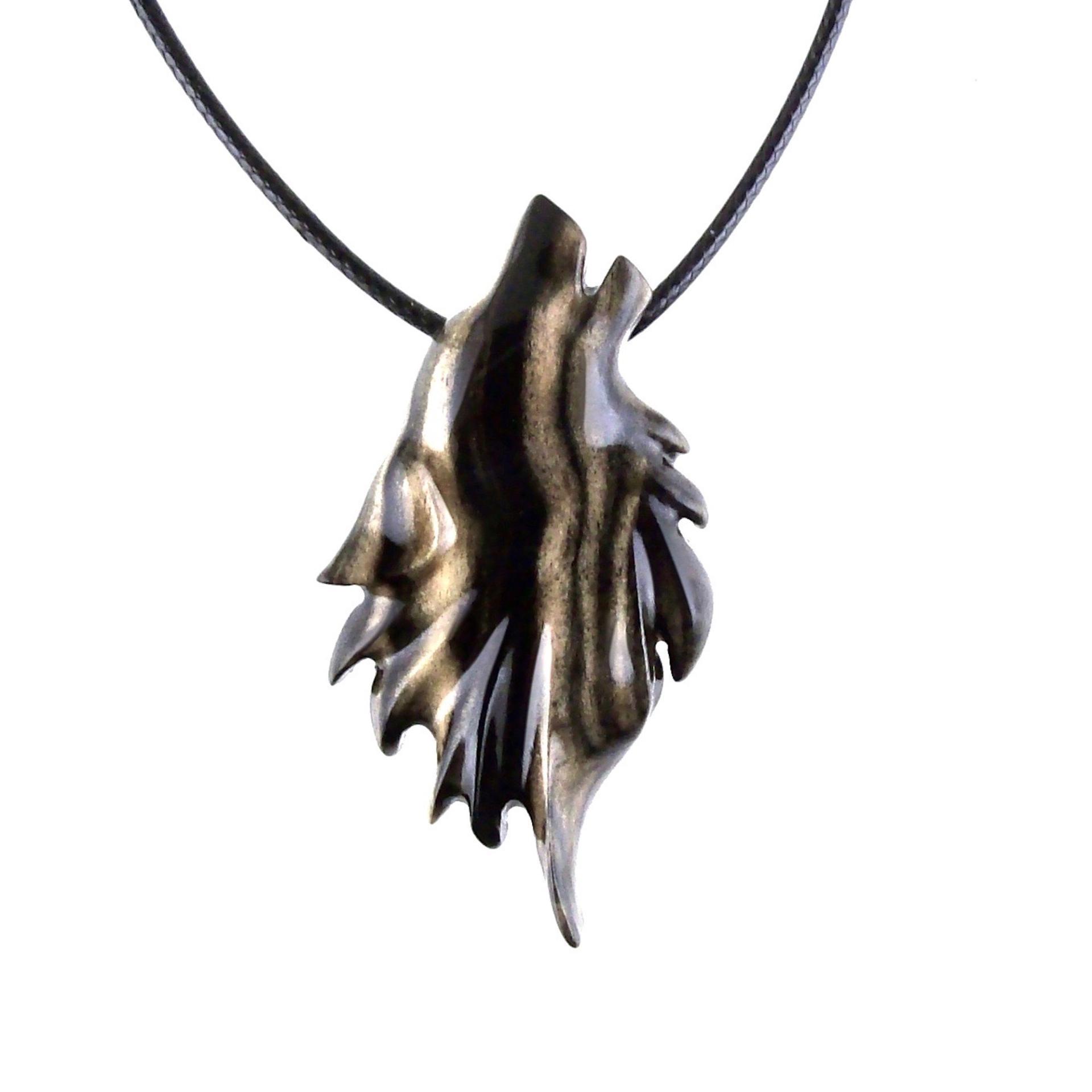 Wolf Necklace, Hand Carved Wooden Wolf Pendant for Men or Women, Spirit Animal Totem Woodland Jewelry