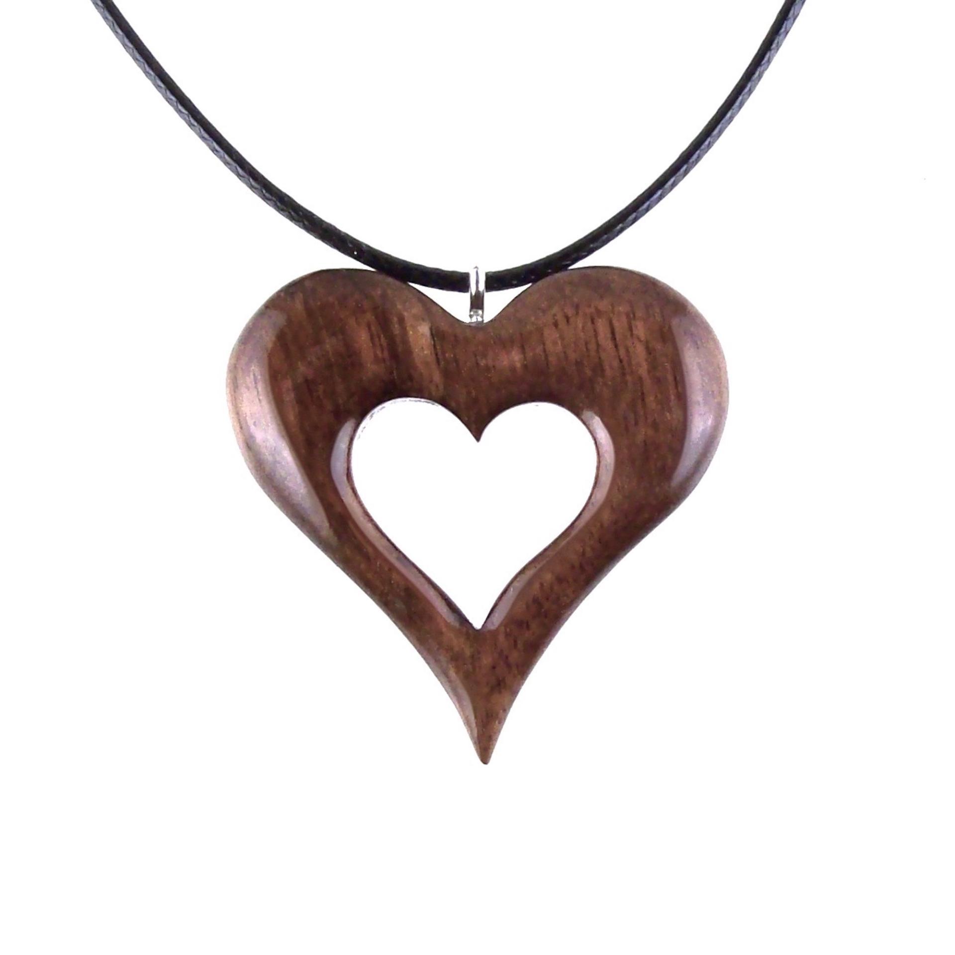 Wood Heart Necklace, Wooden Heart Pendant, Hand Carved 5th Anniversary Gift for Her, One of a Kind Handmade Jewelry