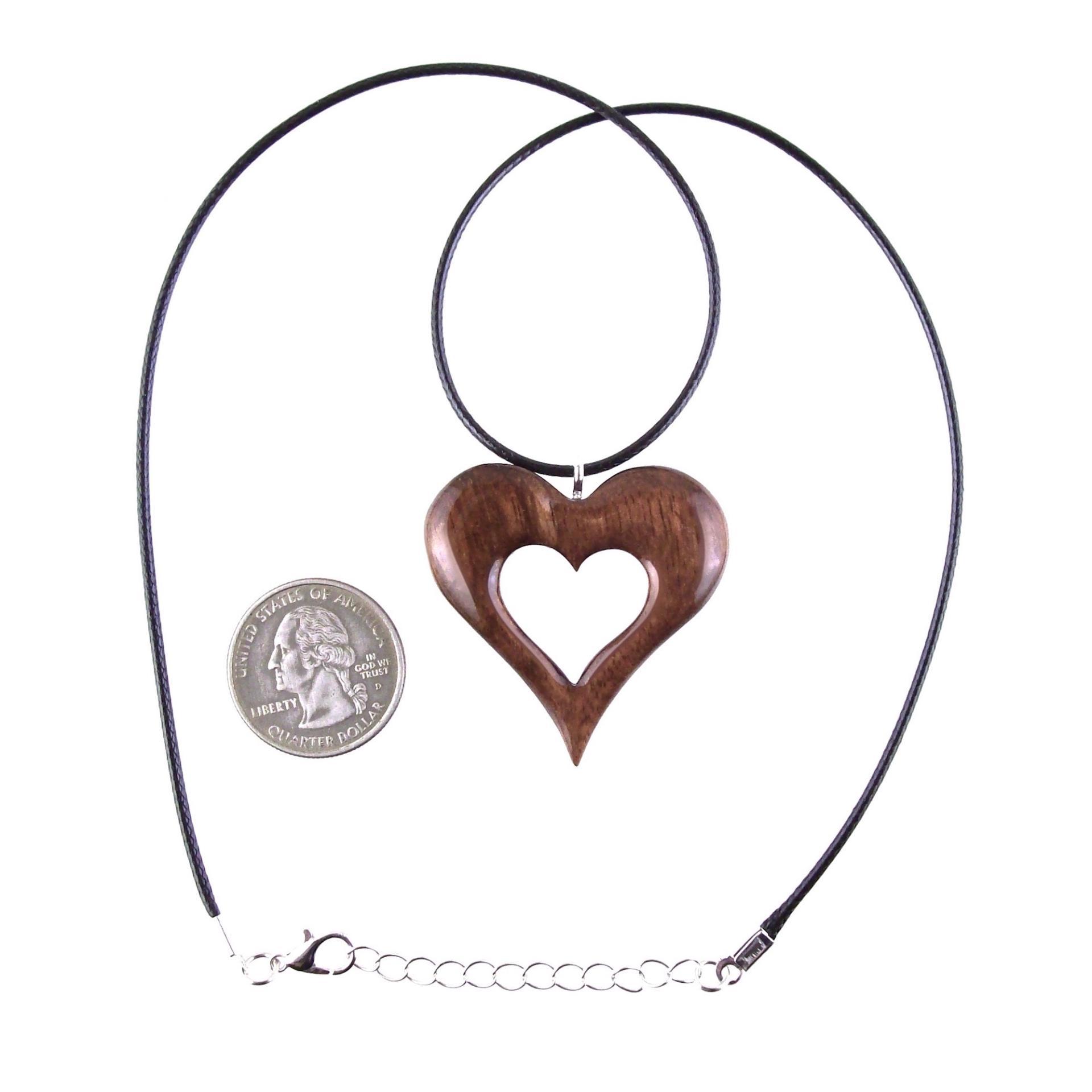 Wood Heart Necklace, Wooden Heart Pendant, Hand Carved 5th Anniversary Gift for Her, One of a Kind Handmade Jewelry