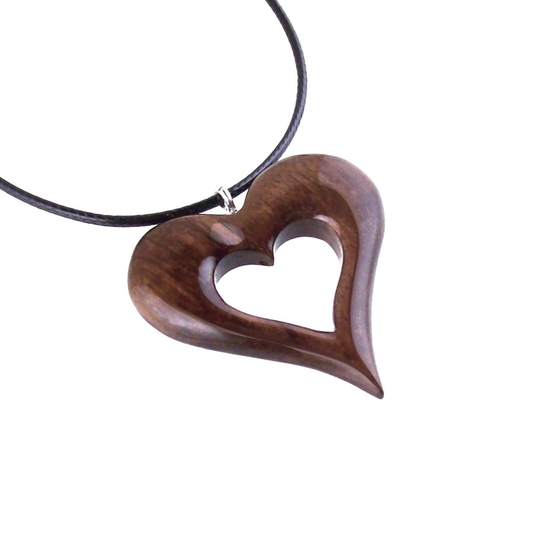 Wood Heart Necklace, Wooden Heart Pendant, Hand Carved 5th Anniversary Gift for Her, One of a Kind Handmade Jewelry