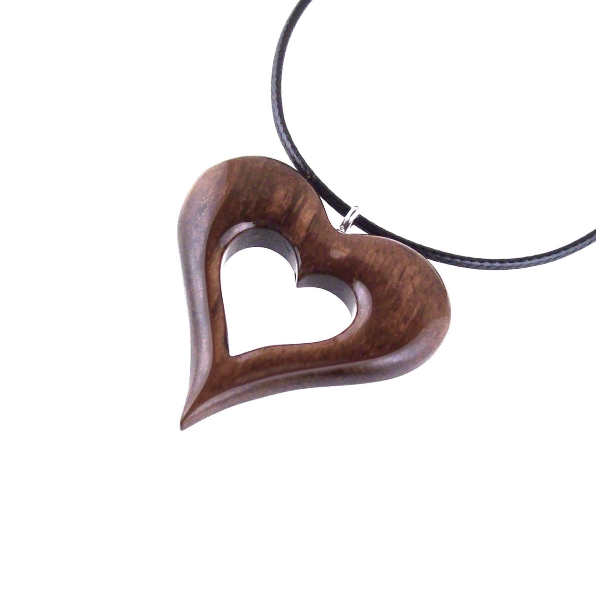 Wood Heart Necklace, Wooden Heart Pendant, Hand Carved 5th Anniversary Gift for Her, One of a Kind Handmade Jewelry