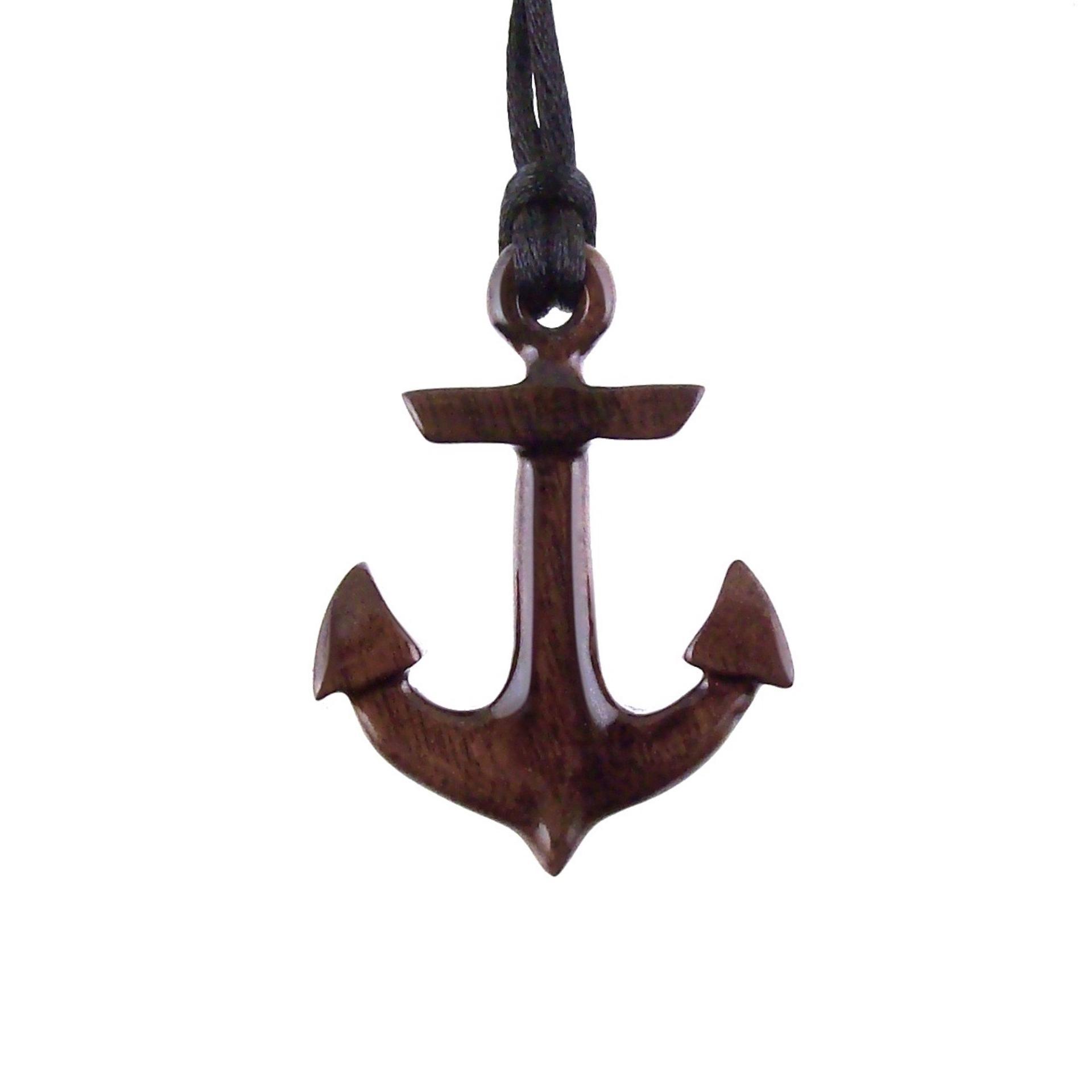 Wooden Anchor Pendant, Hand Carved Sailor Necklace, Mens Nautical Wood Jewelry, Gift for Him