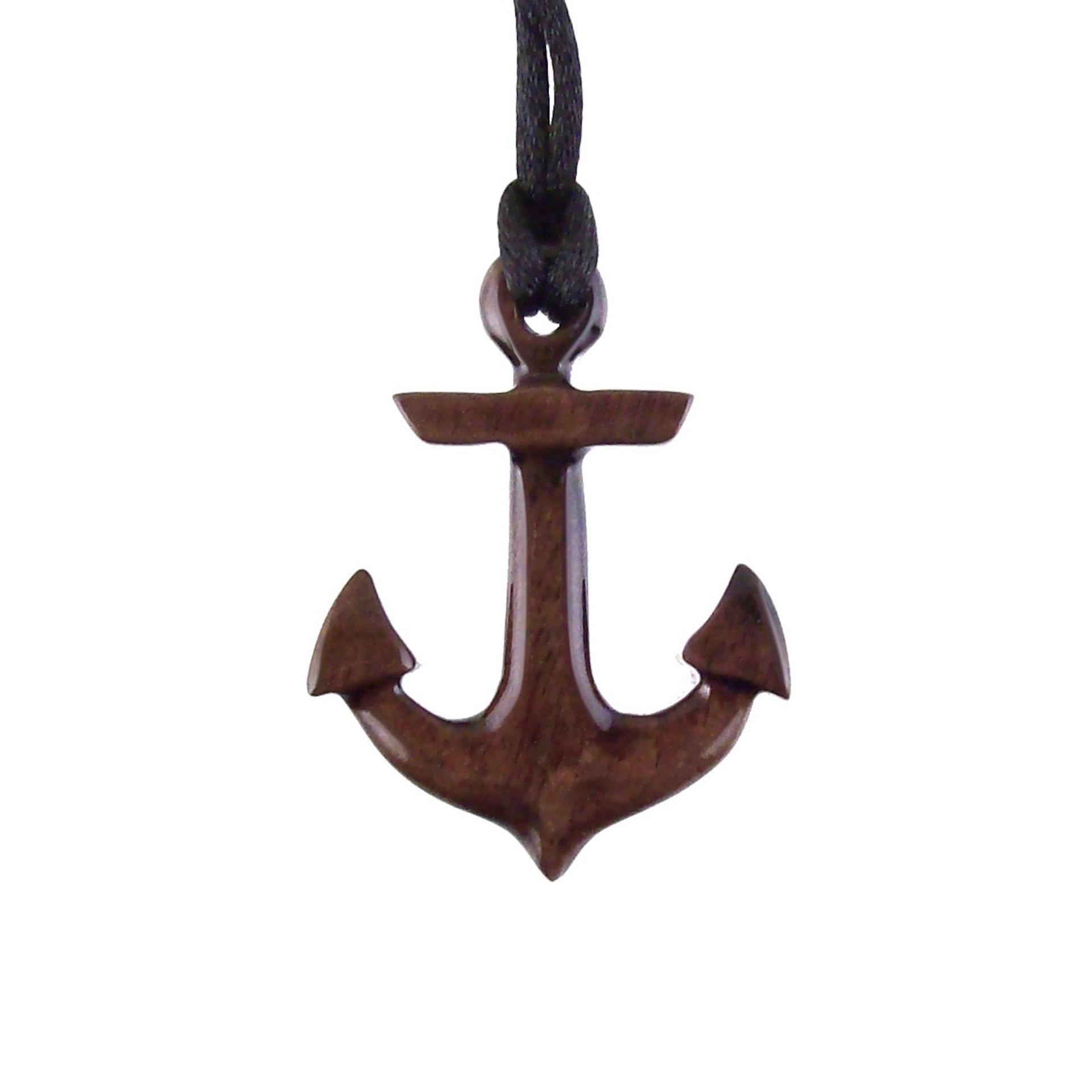 Wooden Anchor Pendant, Hand Carved Sailor Necklace, Mens Nautical Wood Jewelry, Gift for Him