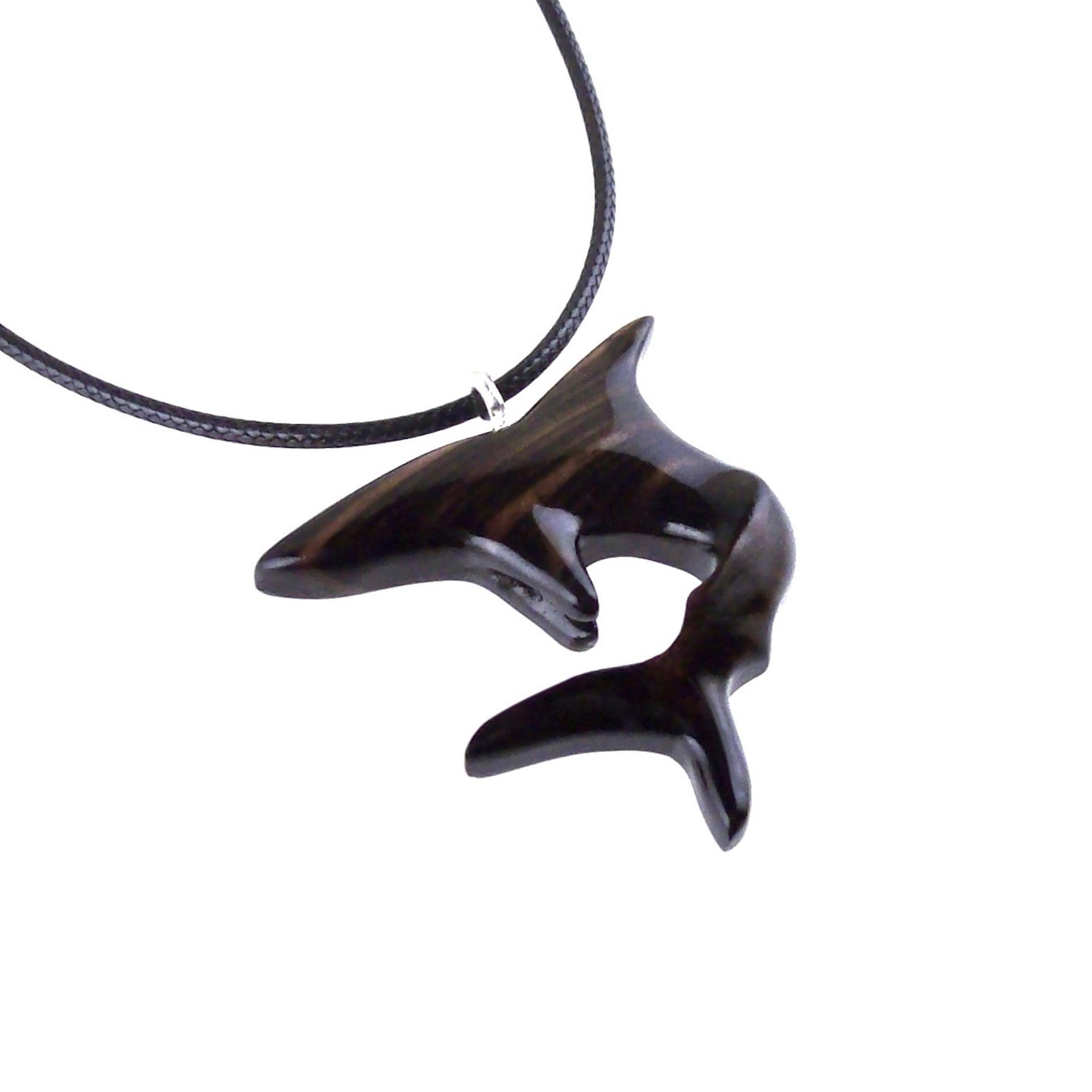 Shark Pendant, Hand Carved Wooden Shark Necklace, Mens Wood Pendant, Nautical Jewelry Gift for Him in Black with Brown Streaks