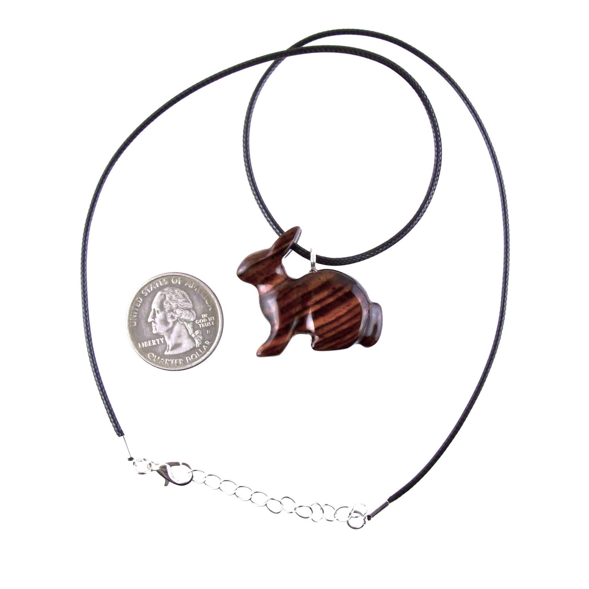 Wooden Rabbit Pendant, Bunny Necklace, Hand Carved Wood Animal Jewelry