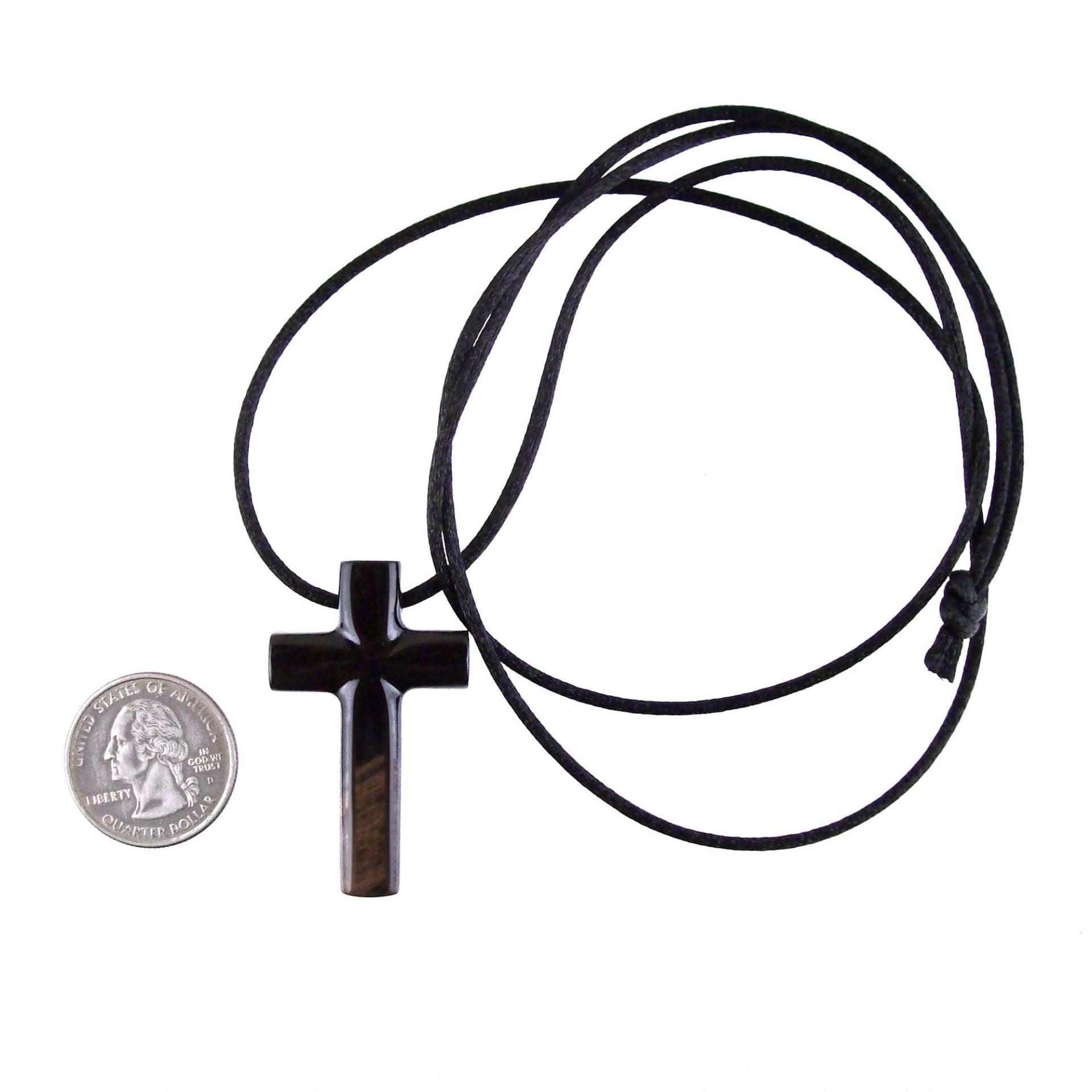 Hand Carved Wood Cross Necklace, Wooden Cross Pendant, Christian Jewelry for Men in Black with Brown Streaks