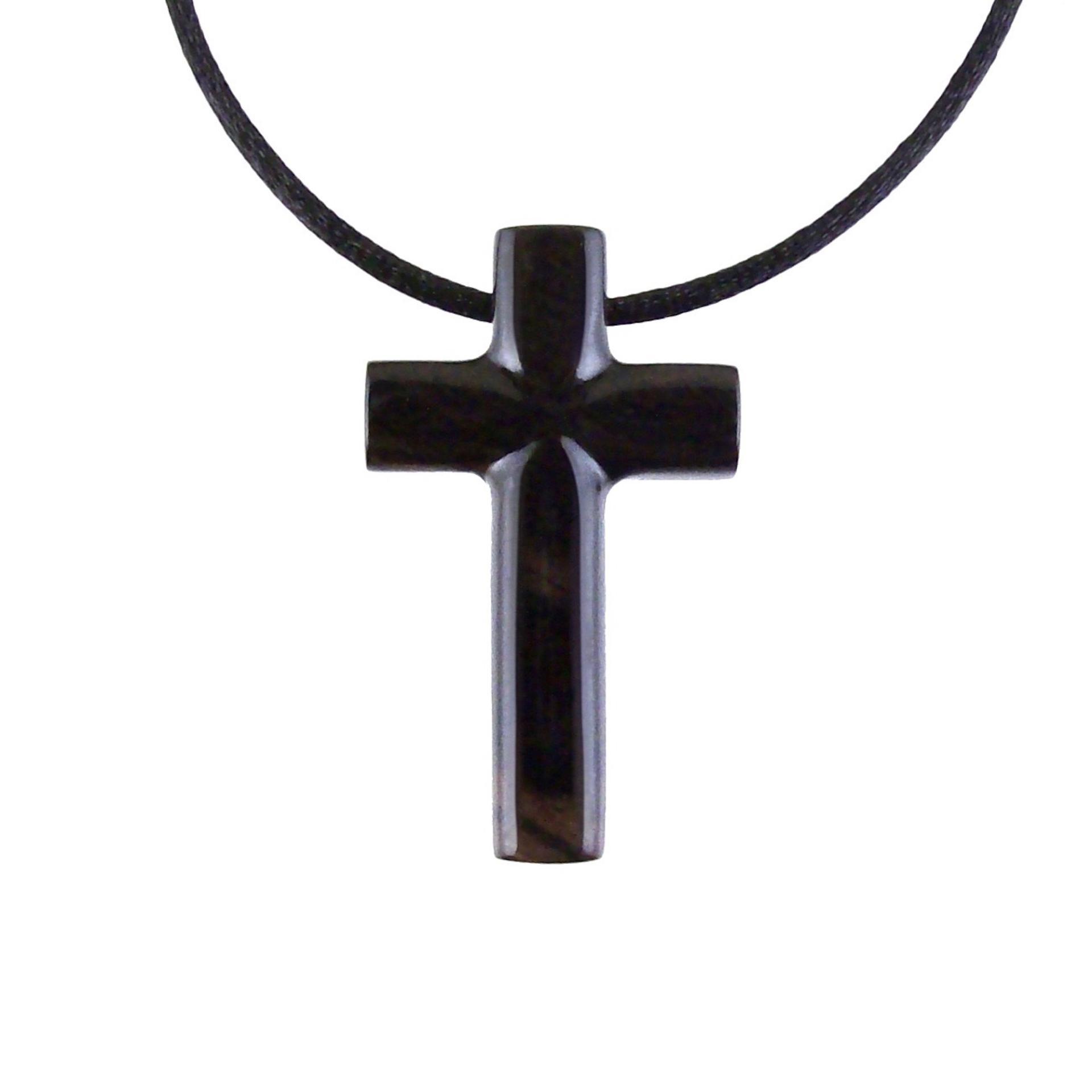 Hand Carved Wood Cross Necklace, Wooden Cross Pendant, Christian Jewelry for Men in Black with Brown Streaks