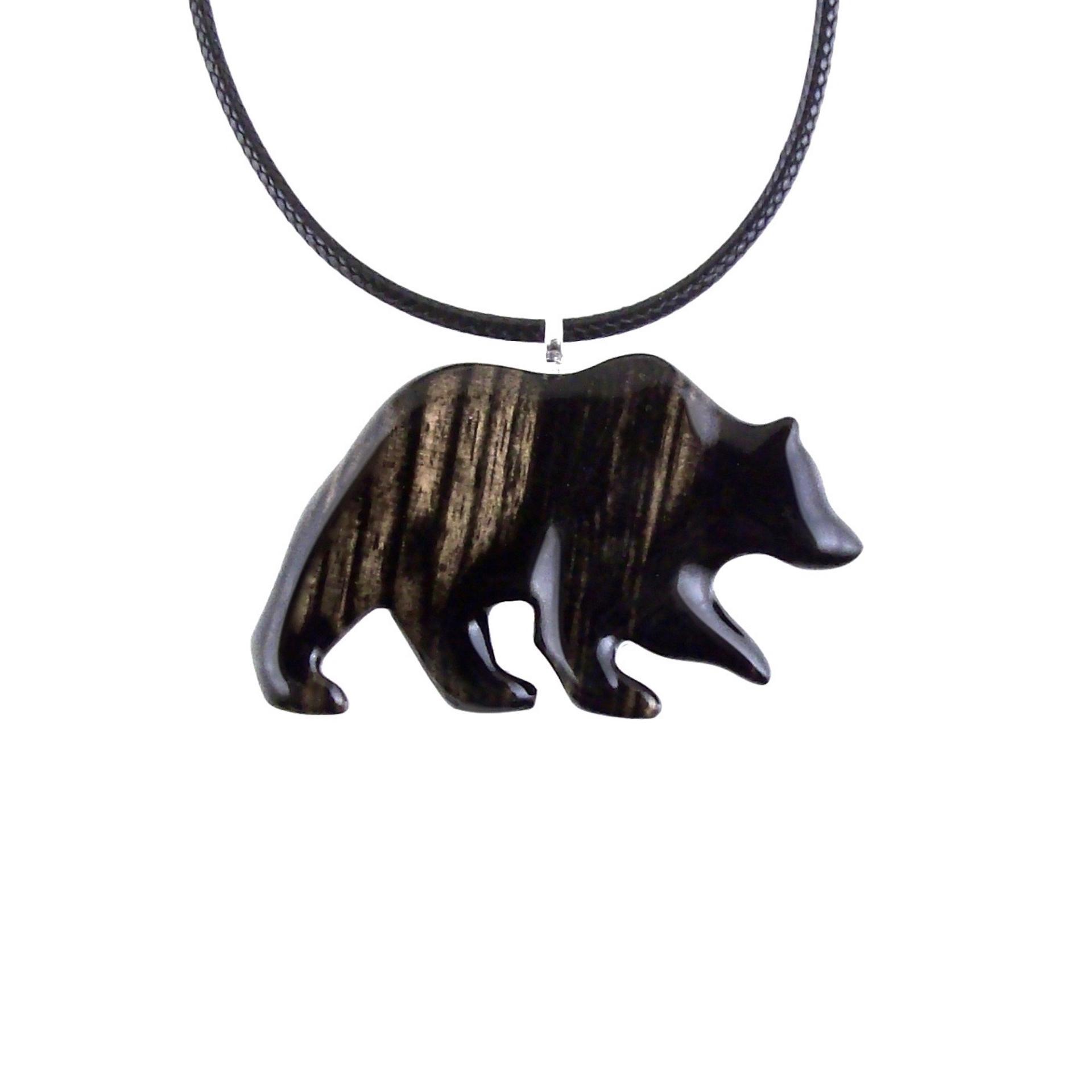 Bear Necklace, Hand Carved Wooden Grizzly Bear Pendant for Men or Women, Woodland Jewelry, Spirit Animal Totem