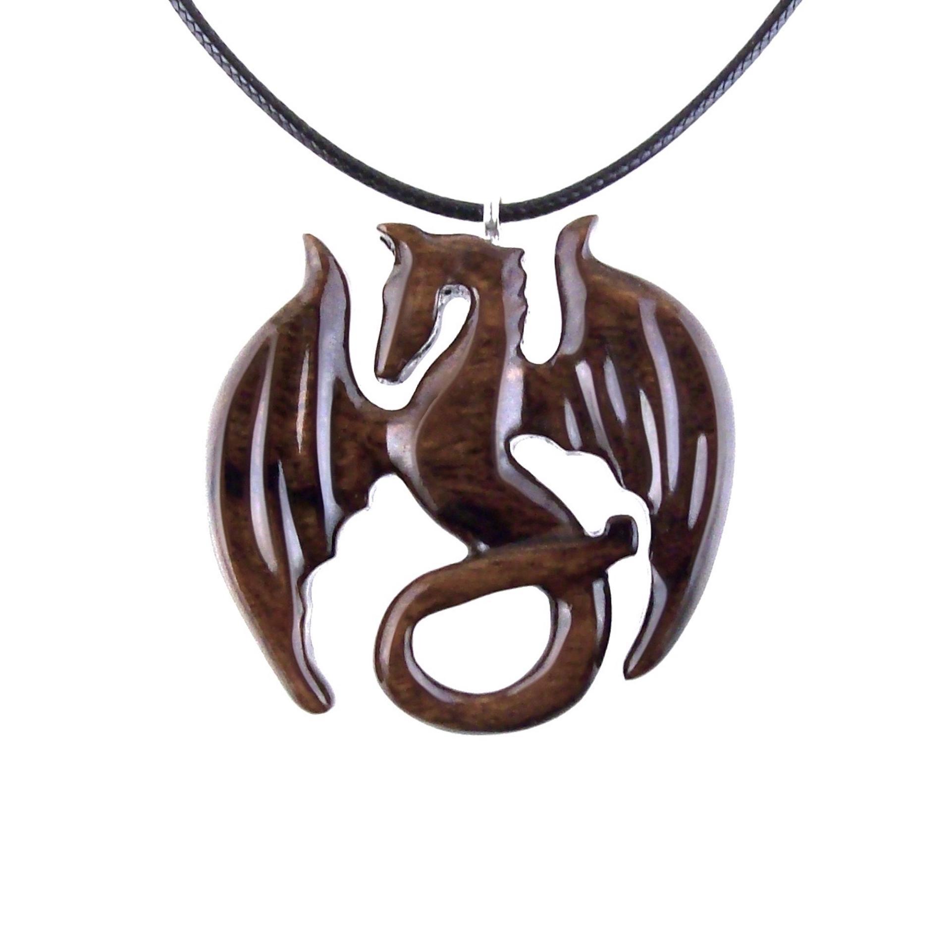 Wooden Dragon Pendant, Hand Carved Dragon Necklace, One of a Kind Fantasy Wood Necklace for Men or Women, Gift for Her Him