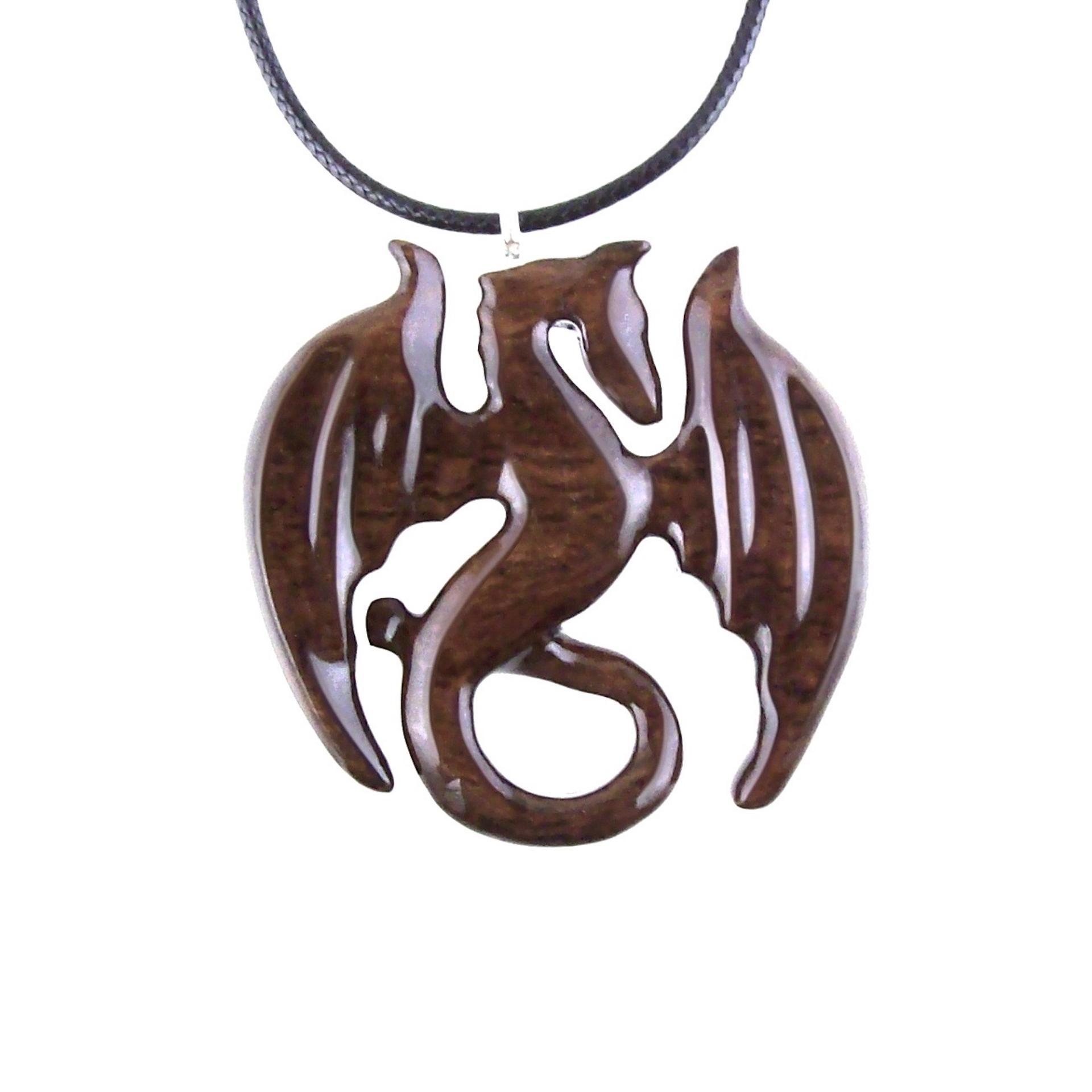 Wooden Dragon Pendant, Hand Carved Dragon Necklace, One of a Kind Fantasy Wood Necklace for Men or Women, Gift for Her Him