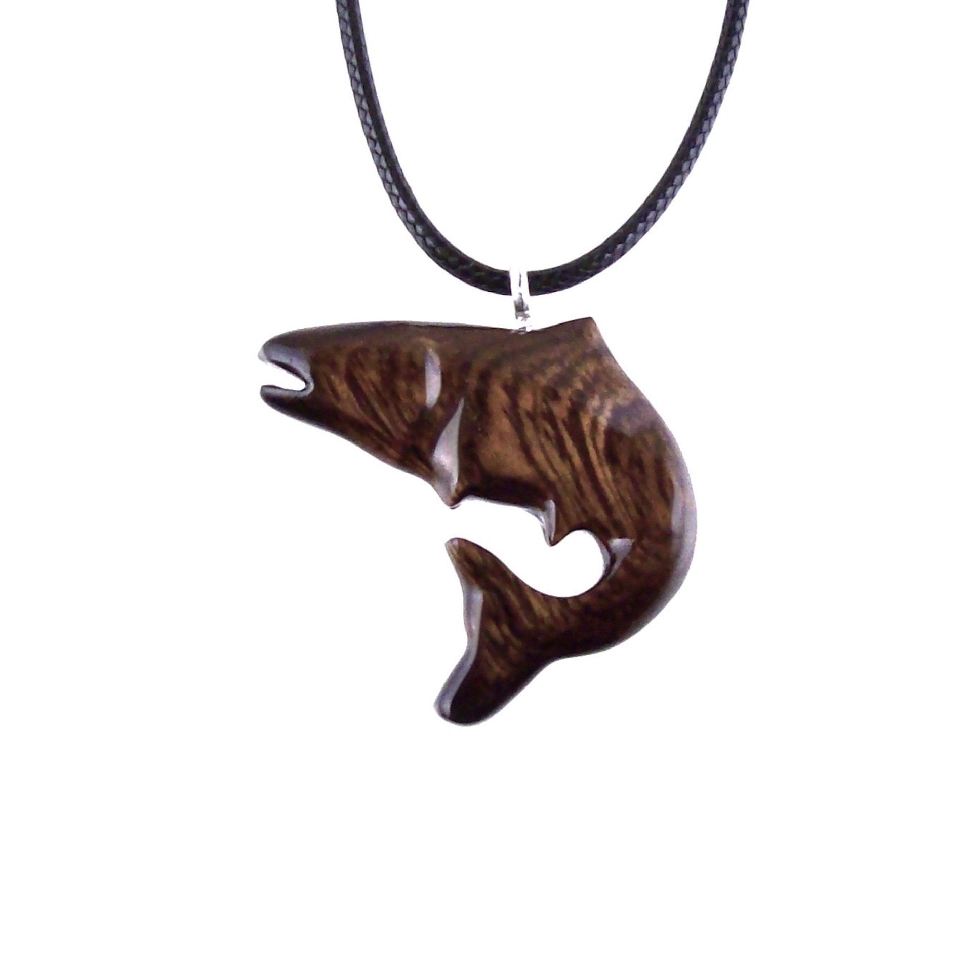Salmon Necklace, Hand Carved Wooden Fish Pendant, Trout Necklace, Mens Wood Pendant, Fishermen Jewelry, Gift for Him