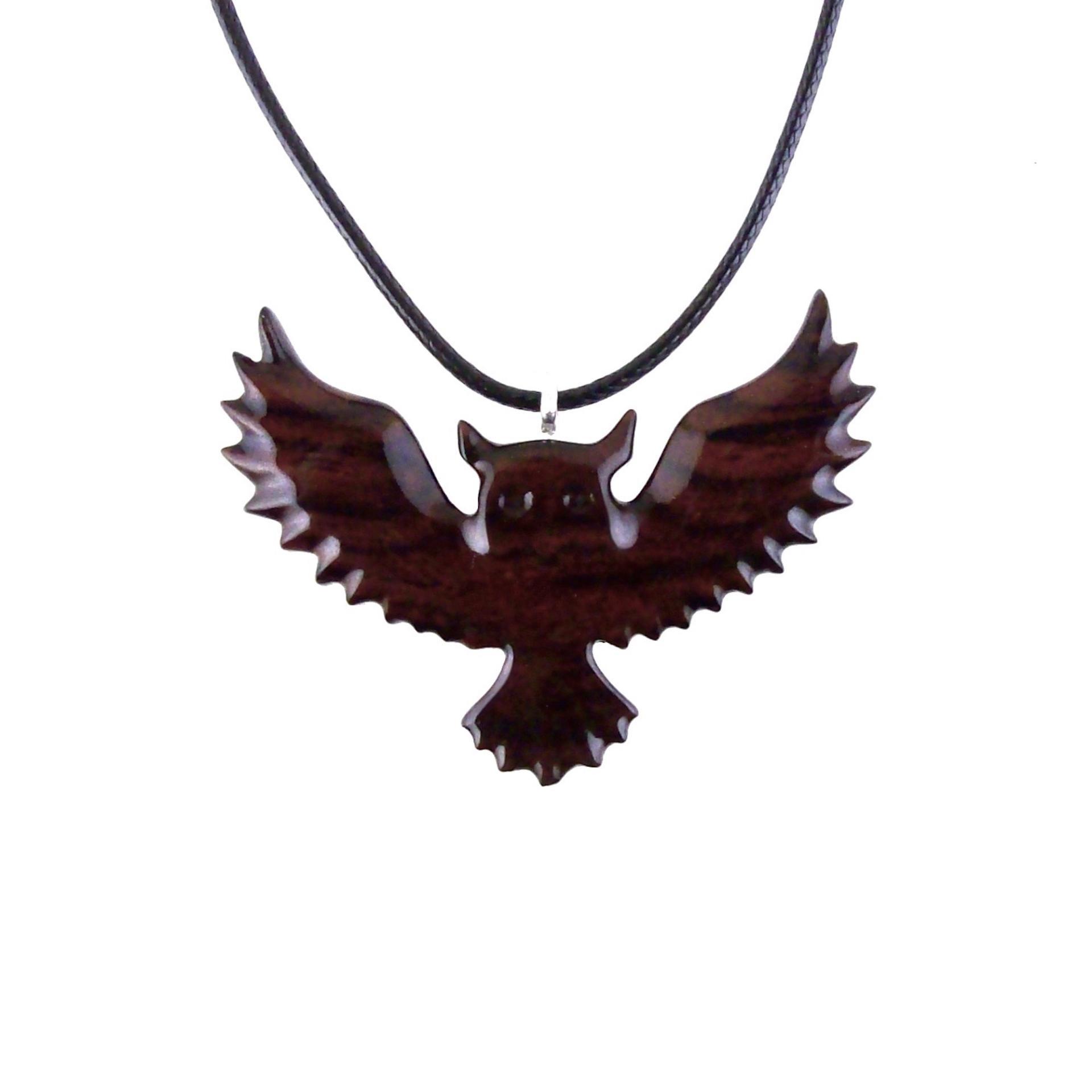 Owl Necklace, Hand Carved Wooden Owl Pendant, Flying Wood Bird Jewelry for Men Women