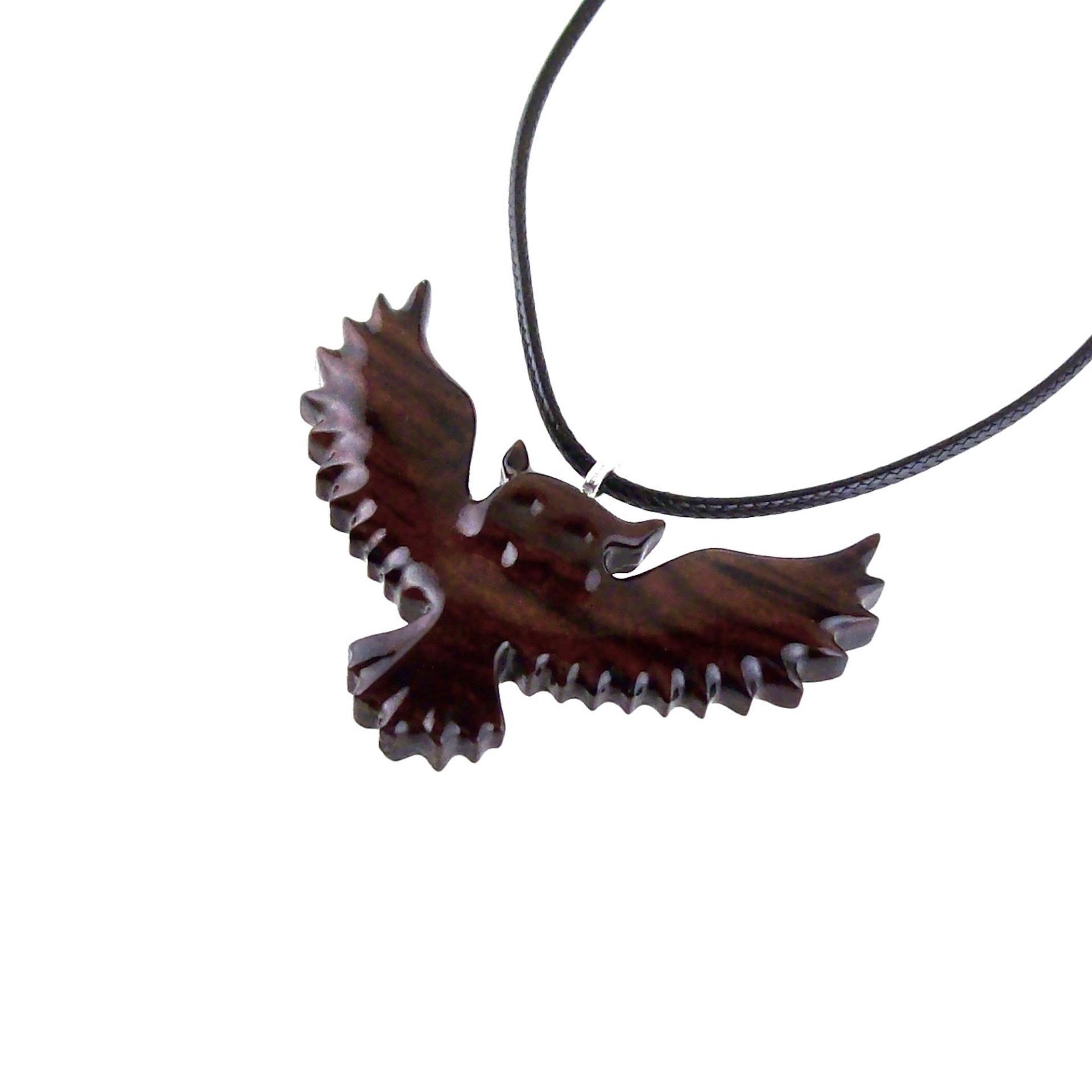 Owl Necklace, Hand Carved Wooden Owl Pendant, Flying Wood Bird Jewelry for Men Women