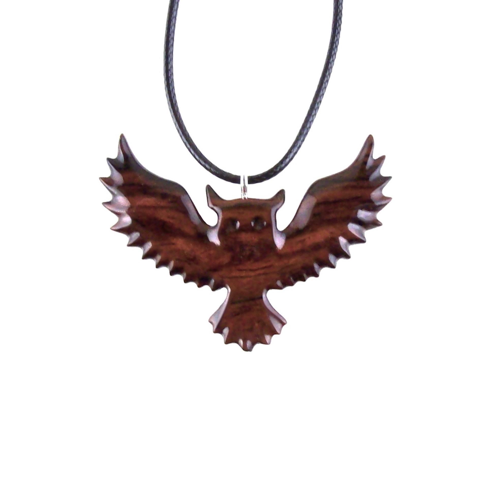 Owl Necklace, Hand Carved Wooden Owl Pendant, Flying Wood Bird Jewelry for Men Women