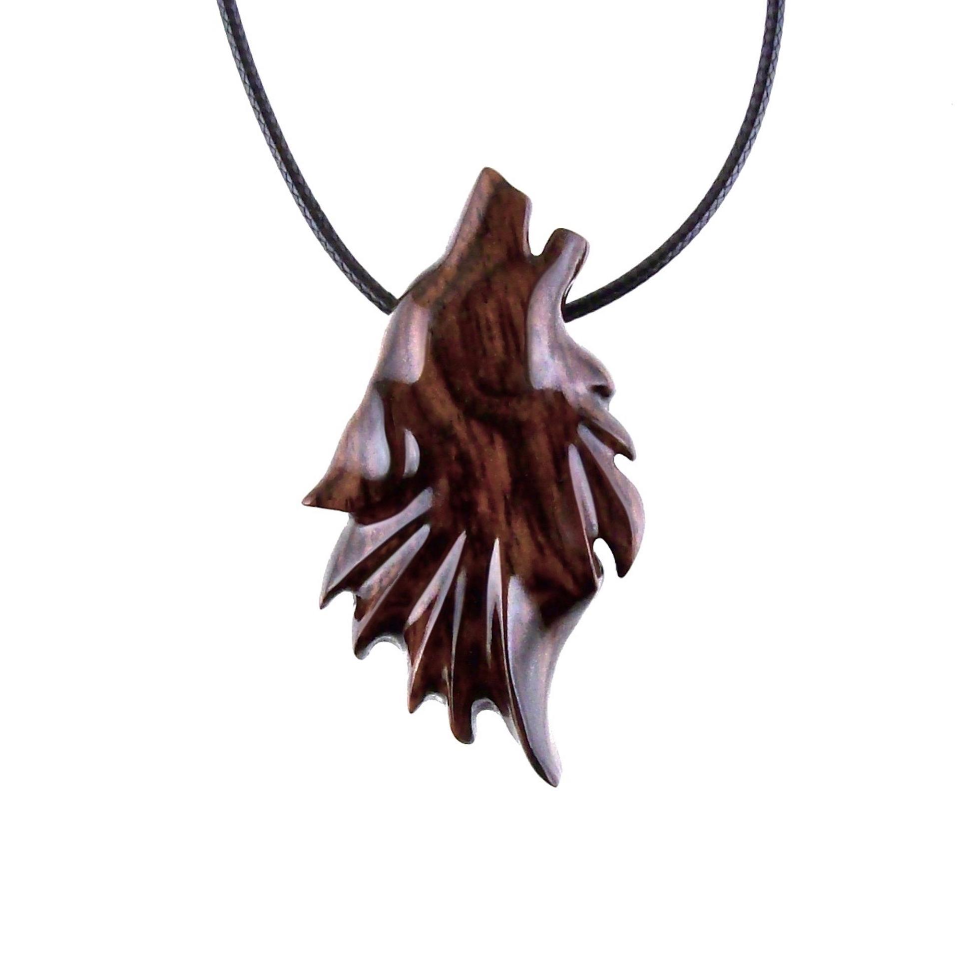 Carved Wolf Pendant, Wooden Wolf Necklace, Spirit Animal Totem, Handmade Wood Jewelry for Men or Women, One of a Kind Gift