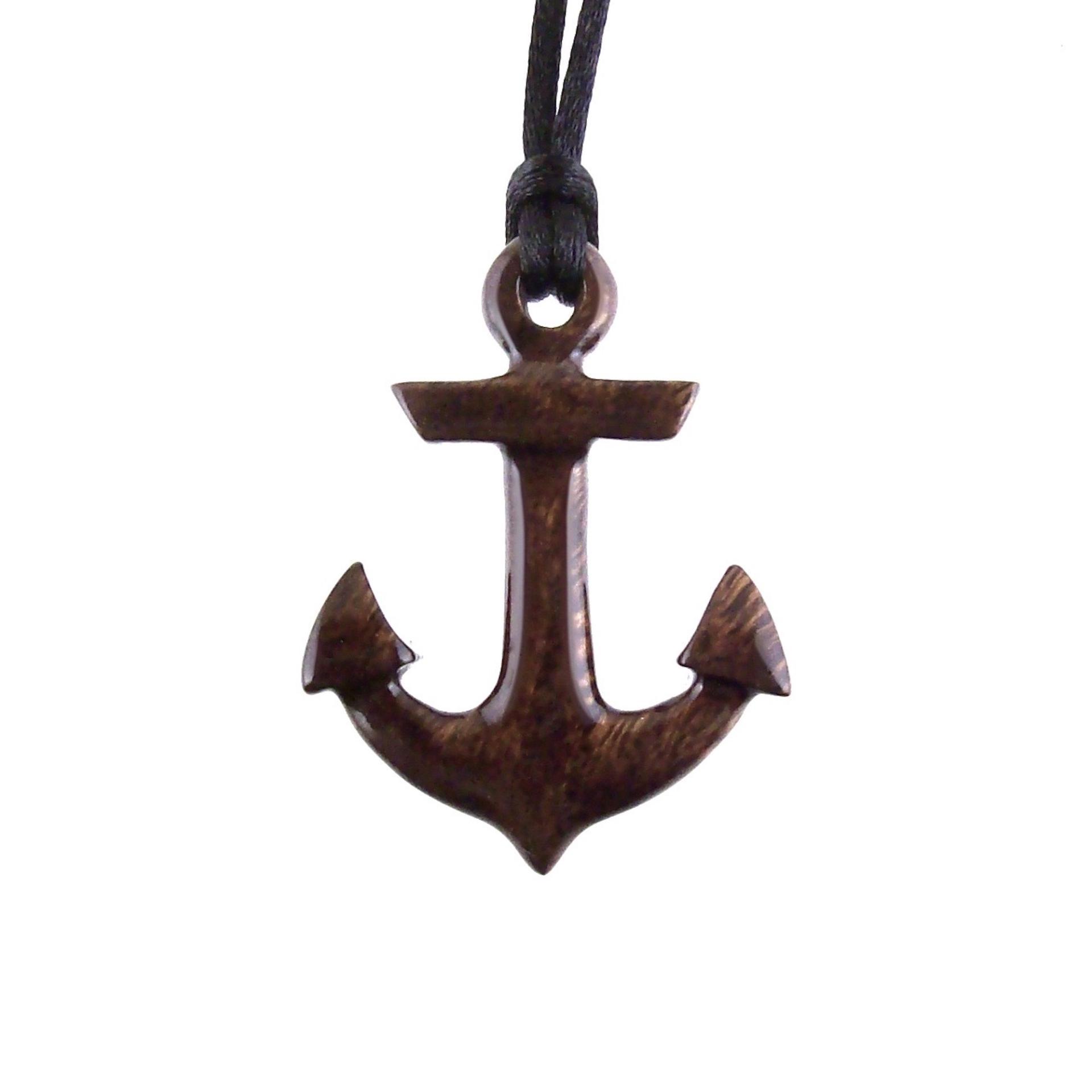 Hand Carved Anchor Necklace, Wooden Anchor Pendant, Mens Wood Necklace, Handmade Nautical Jewelry, Gift for Him