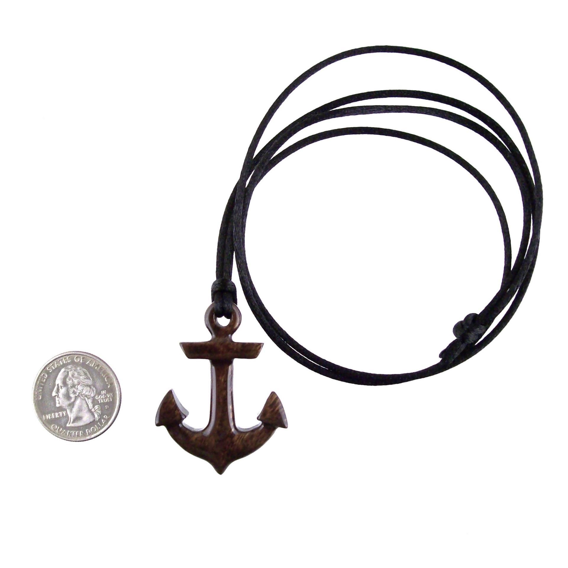 Hand Carved Anchor Necklace, Wooden Anchor Pendant, Mens Wood Necklace, Handmade Nautical Jewelry, Gift for Him