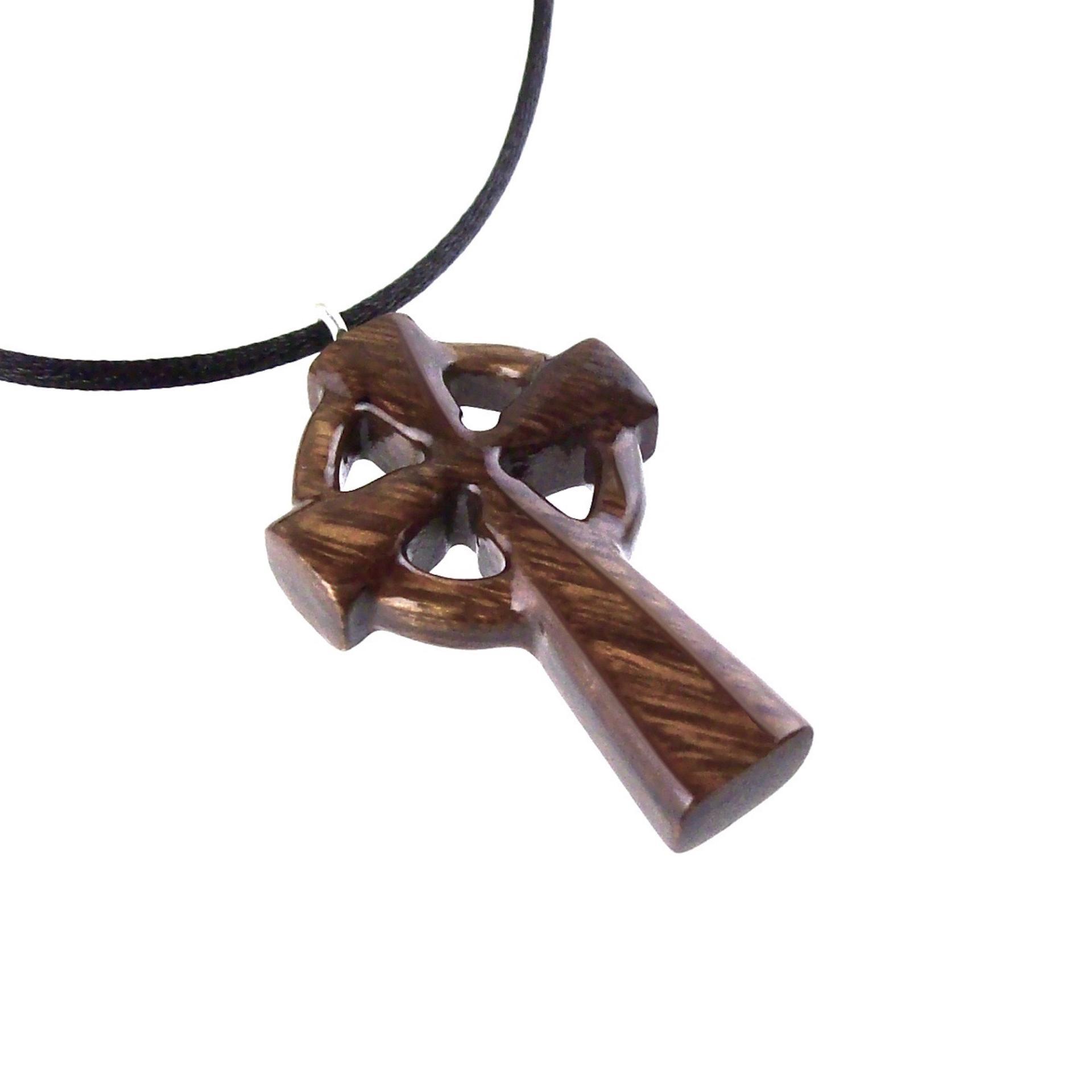 Celtic Cross Pendant, Hand Carved Wood Cross Necklace, Irish Mens Wooden Christian Jewelry, One of a Kind Gift for Him