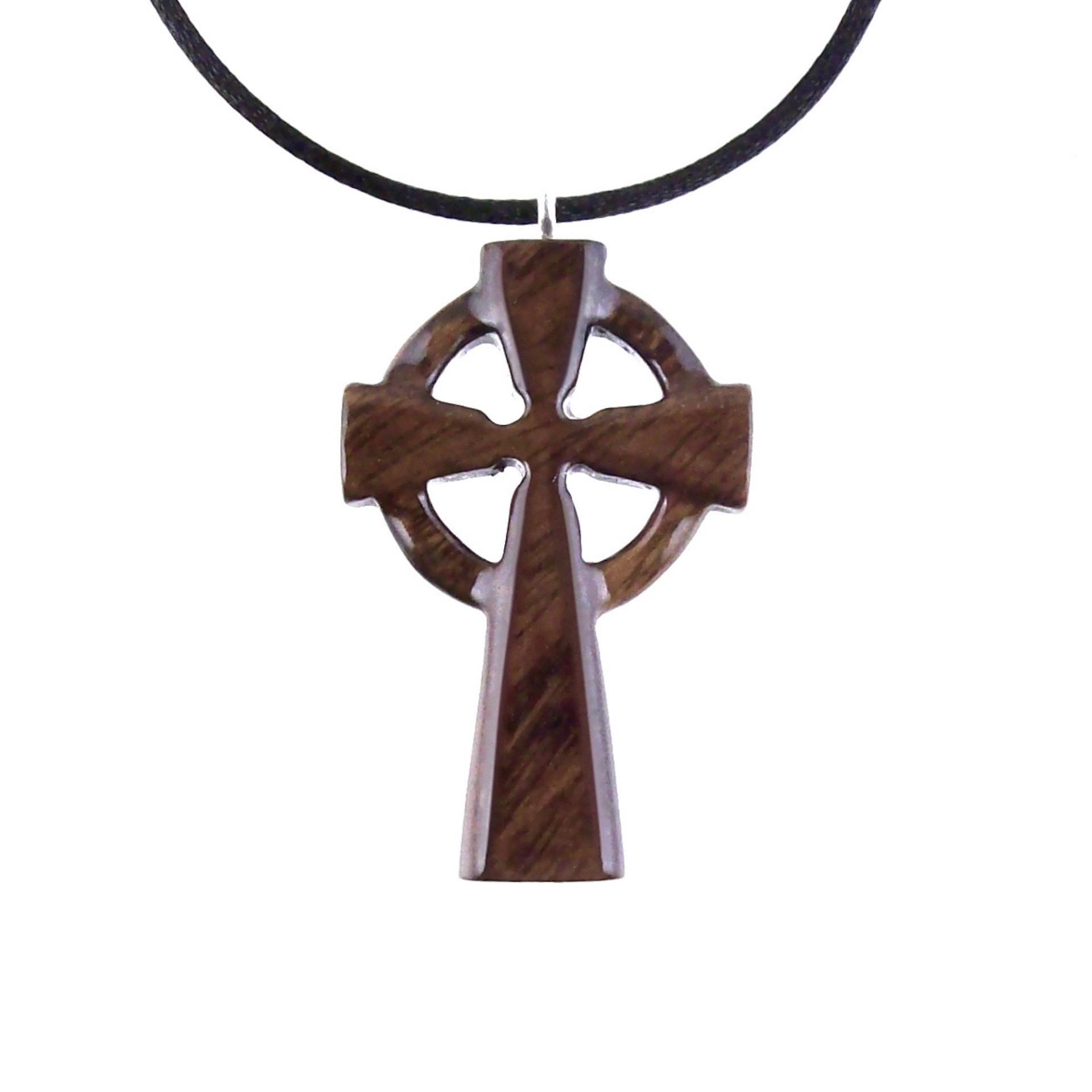 Celtic Cross Pendant, Hand Carved Wood Cross Necklace, Irish Mens Wooden Christian Jewelry, One of a Kind Gift for Him
