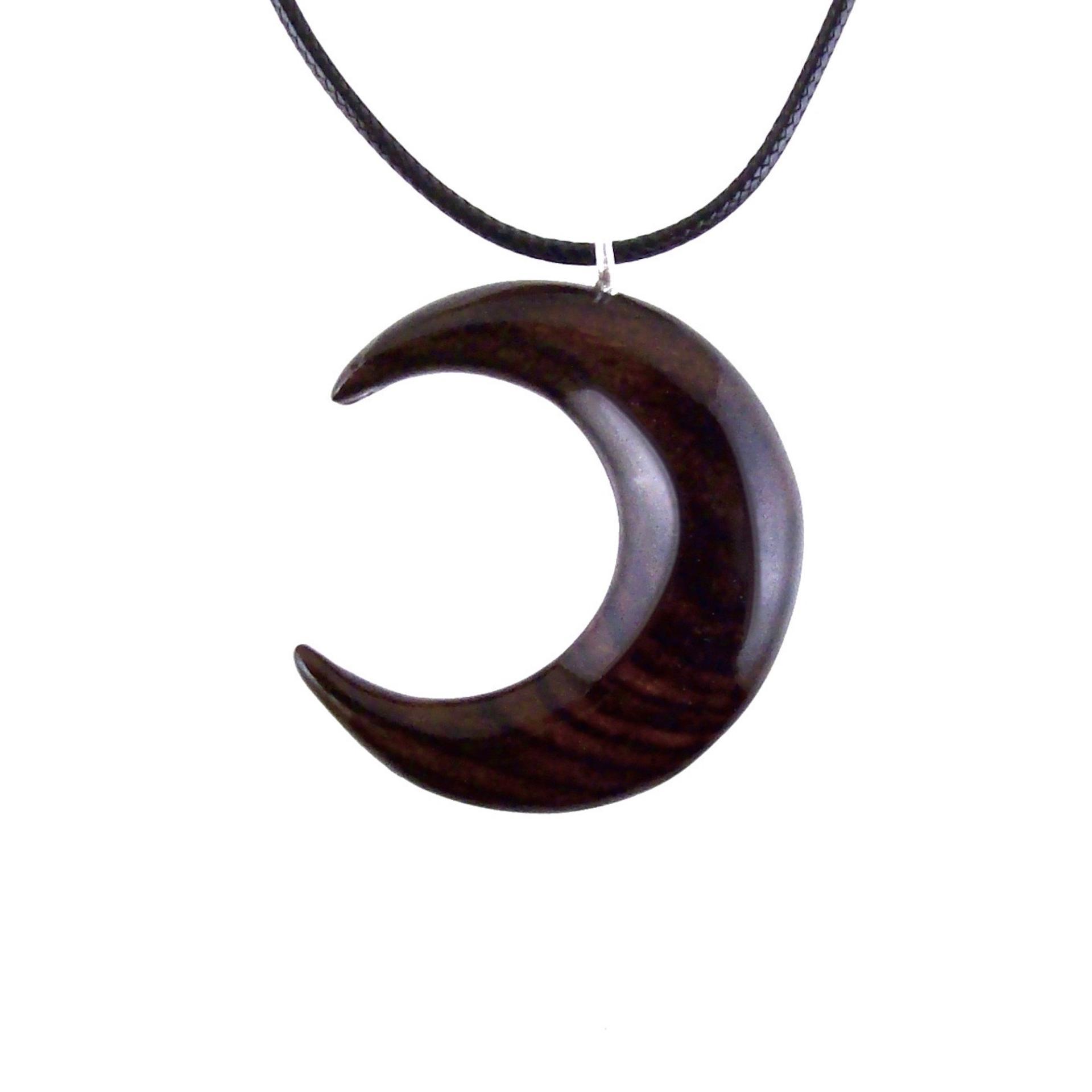 Hand Carved Wooden Crescent Moon Pendant Necklace, Handmade Celestial Wood Jewelry, One of a Kind Gift