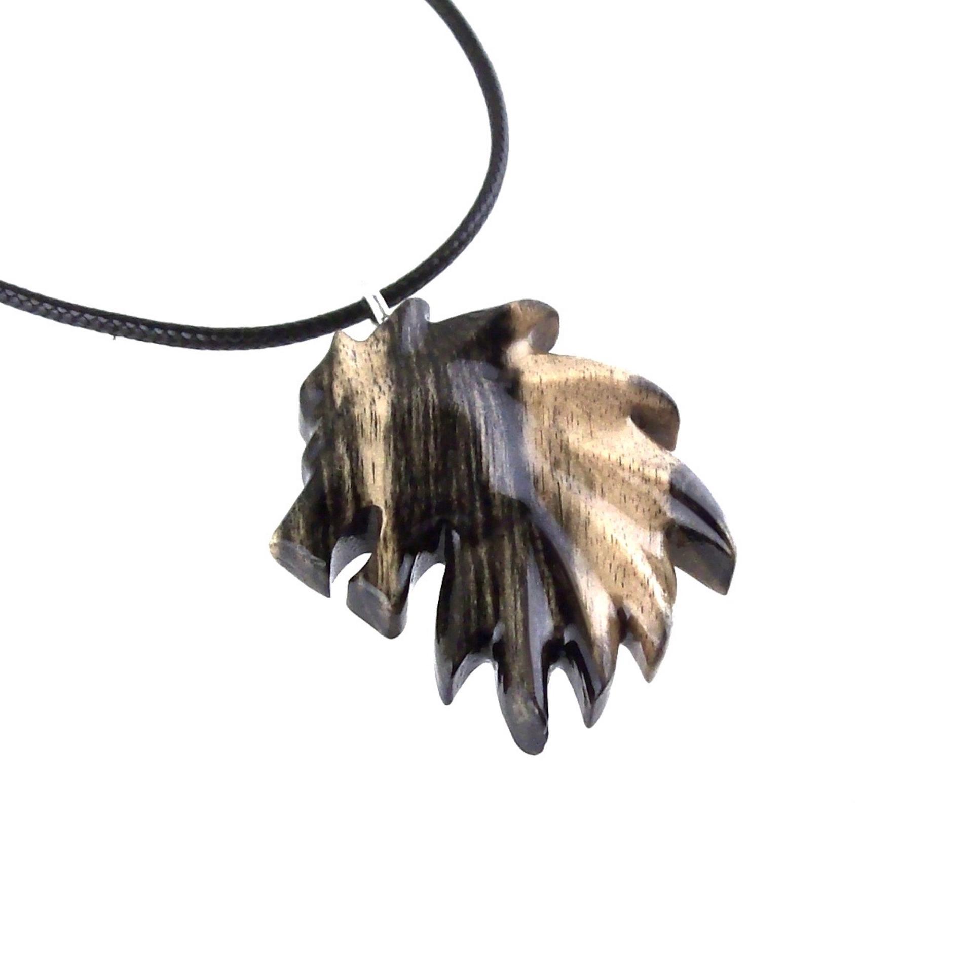 Hand Carved Wooden Lion Head Necklace Pendant, Handmade Leo Spirit Animal Jewelry Gift for Him