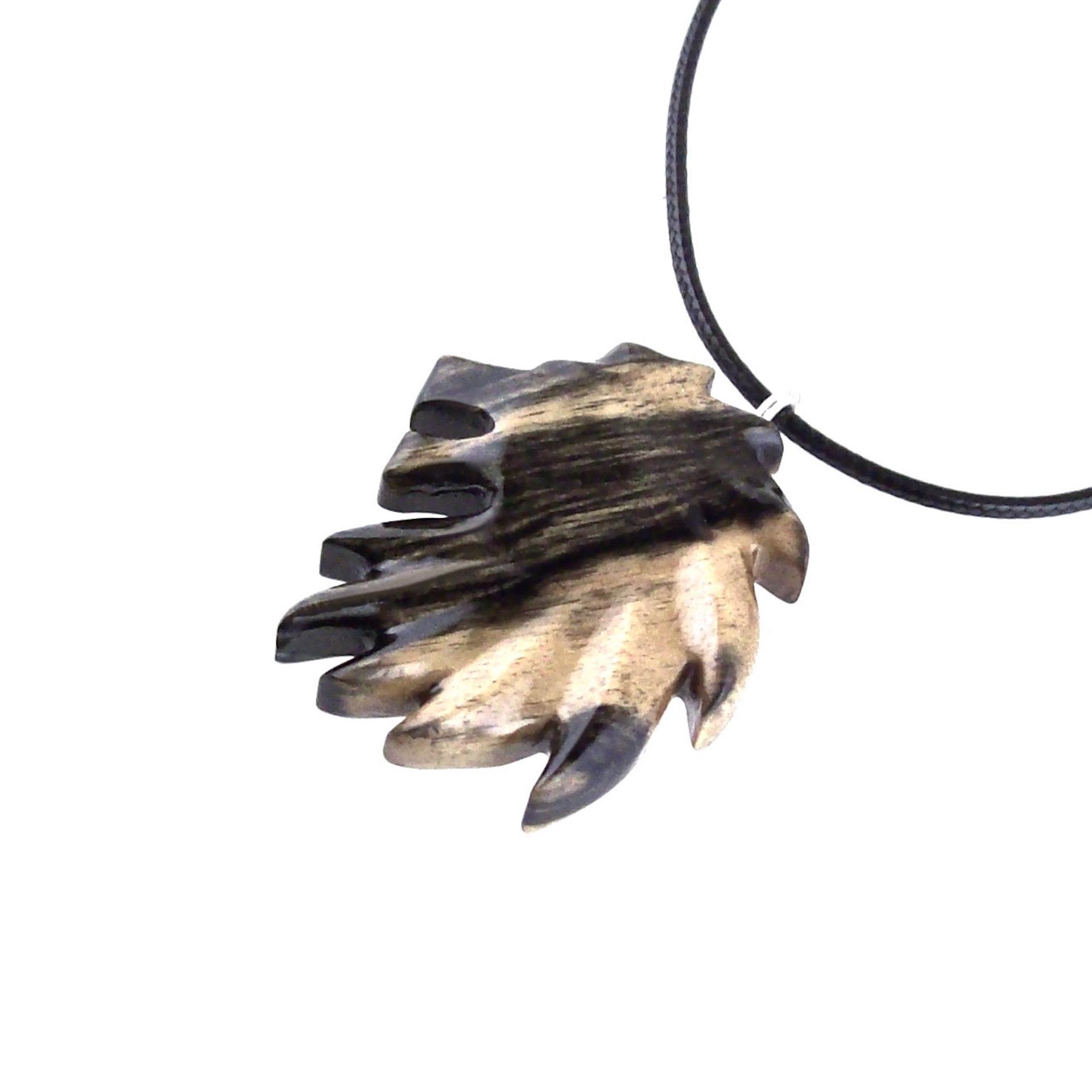 Hand Carved Wooden Lion Head Necklace Pendant, Handmade Leo Spirit Animal Jewelry Gift for Him