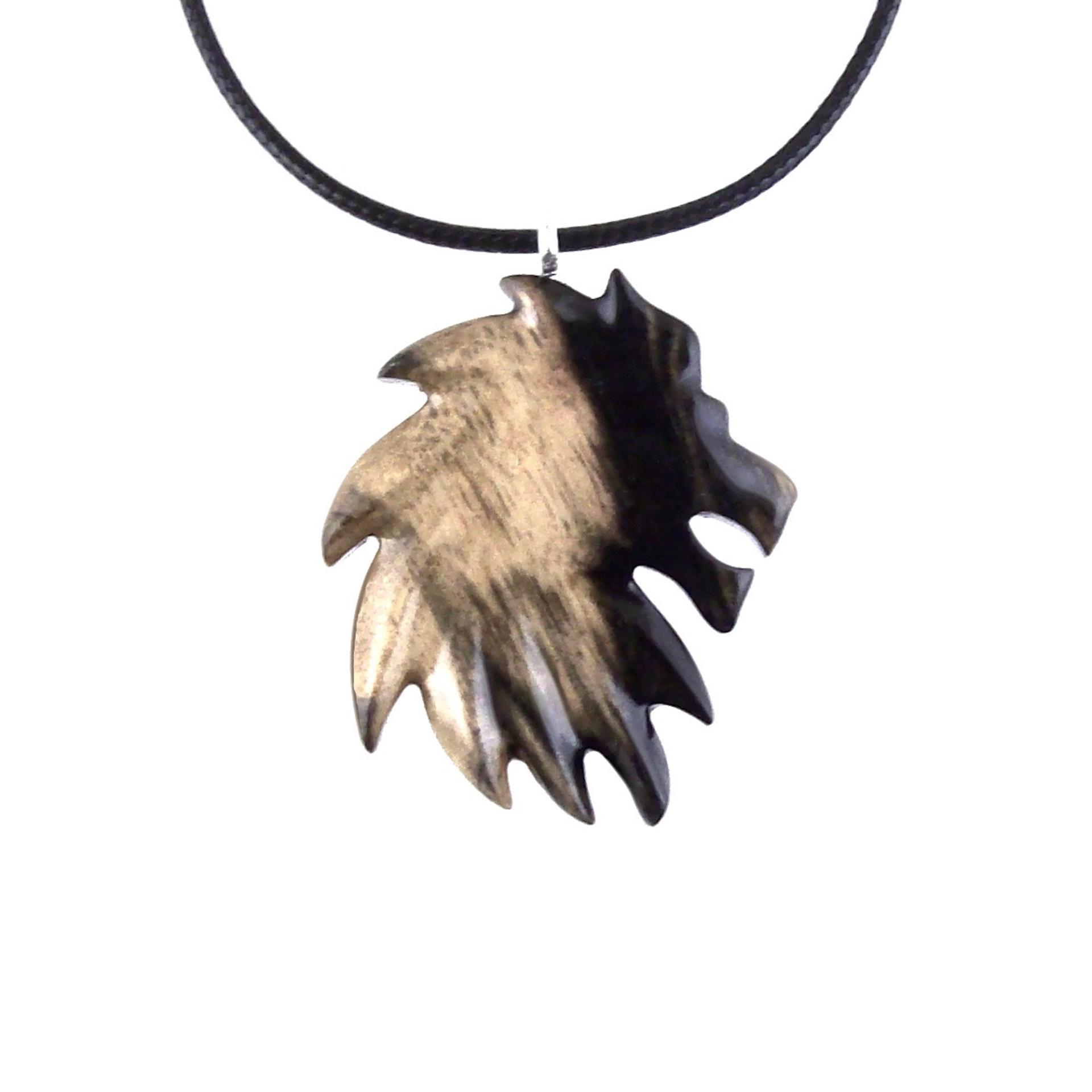 Hand Carved Wooden Lion Head Necklace Pendant, Handmade Leo Spirit Animal Jewelry Gift for Him