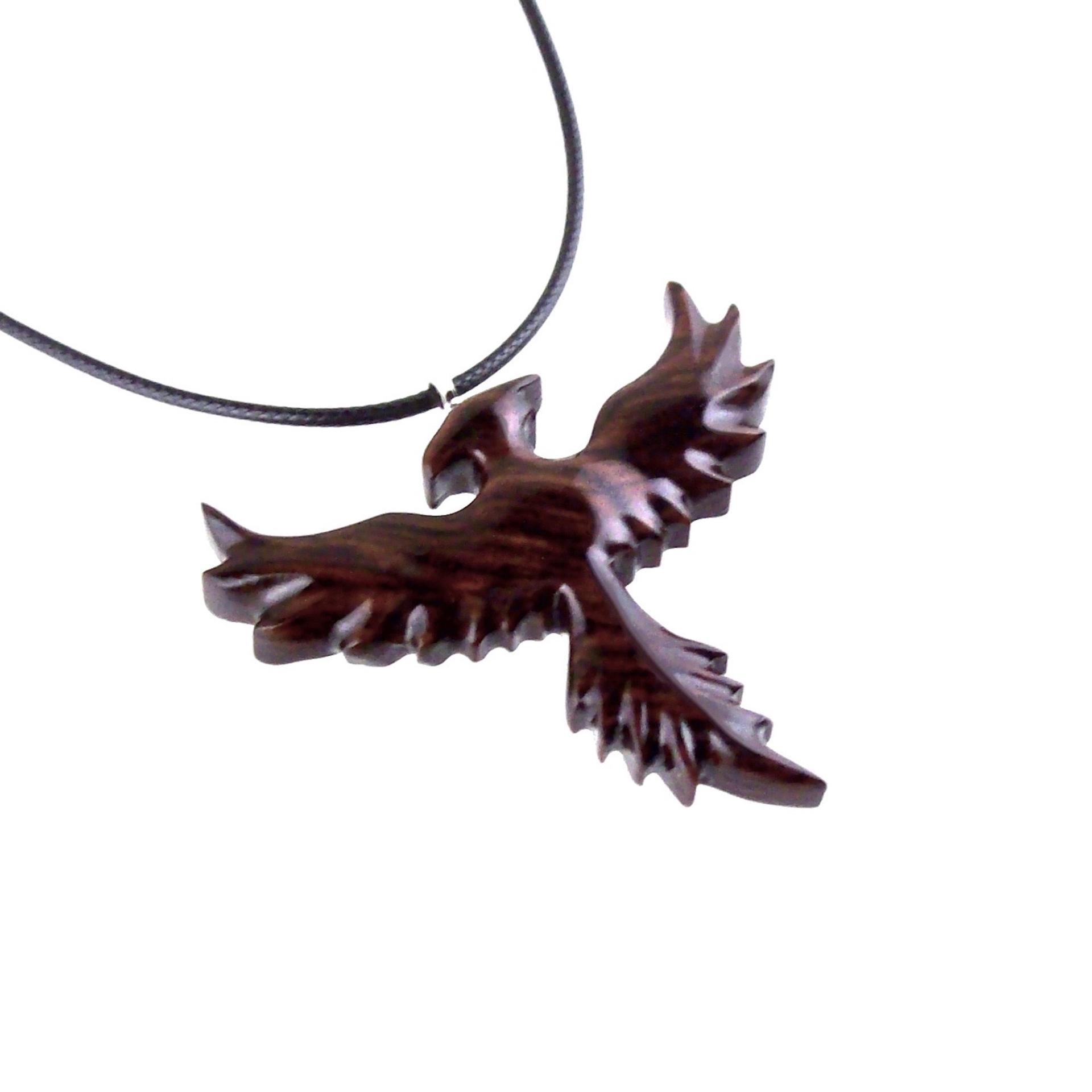 Hand Carved Phoenix Necklace, Wooden Rising Phoenix Pendant for Men or Women, Wood Firebird Necklace, Fantasy Inspirational Jewelry