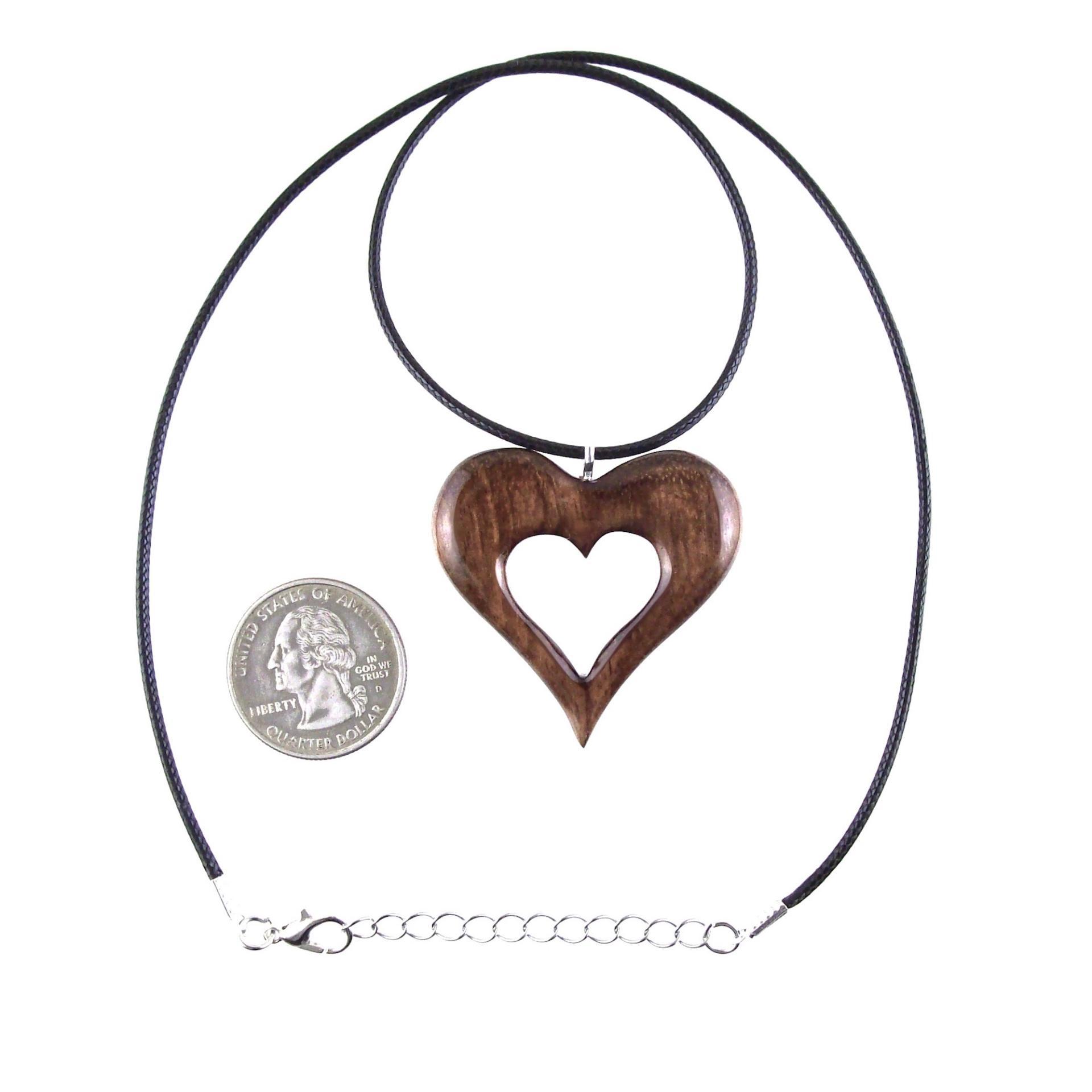 Wood Heart Necklace, Wooden Heart Pendant, Hand Carved 5th Anniversary Gift for Her, One of a Kind Handmade Jewelry