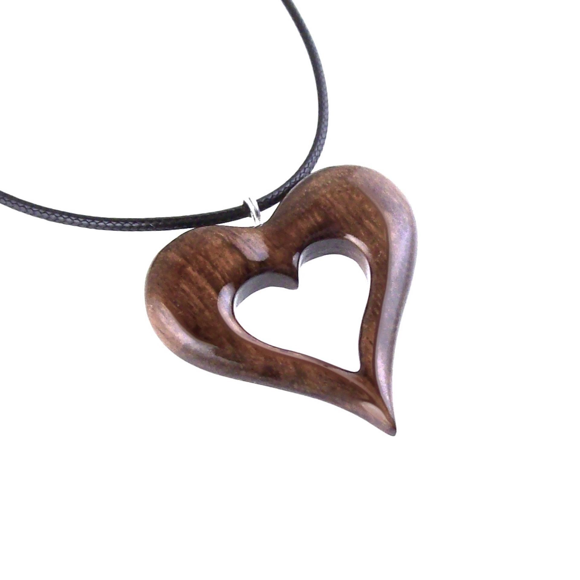 Wood Heart Necklace, Wooden Heart Pendant, Hand Carved 5th Anniversary Gift for Her, One of a Kind Handmade Jewelry