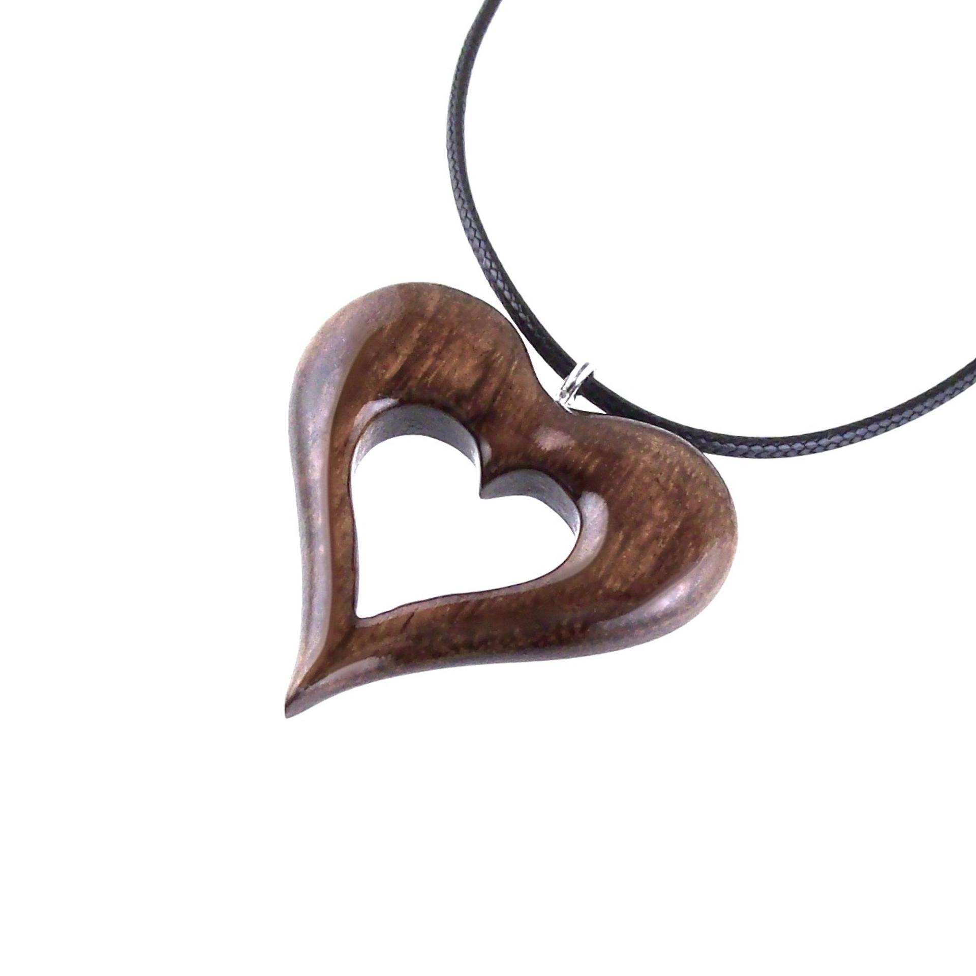 Wood Heart Necklace, Wooden Heart Pendant, Hand Carved 5th Anniversary Gift for Her, One of a Kind Handmade Jewelry