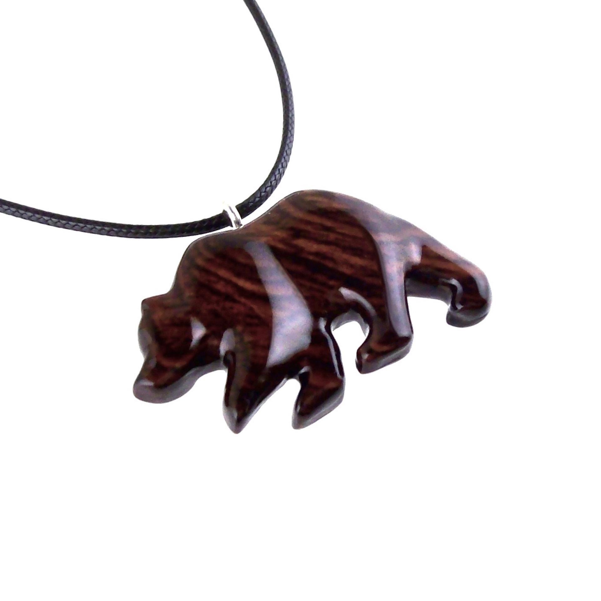 Wood Bear Necklace, Hand Carved Wooden Grizzly Bear Pendant for Men or Women, Spirit Animal Totem Jewelry Gift for Him Her