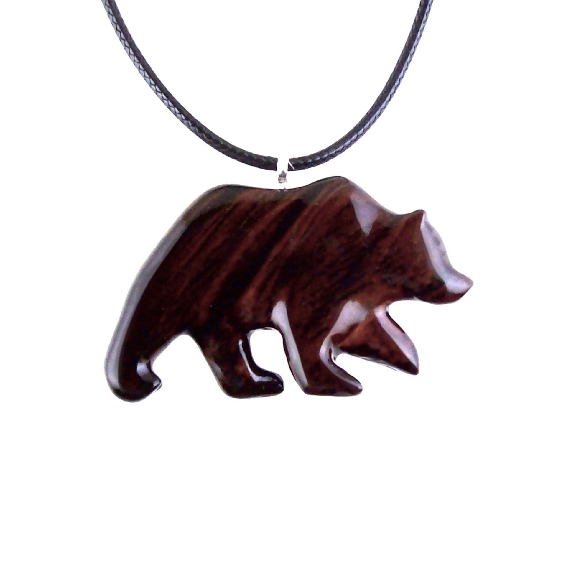 Wood Bear Necklace, Hand Carved Wooden Grizzly Bear Pendant for Men or Women, Spirit Animal Totem Jewelry Gift for Him Her