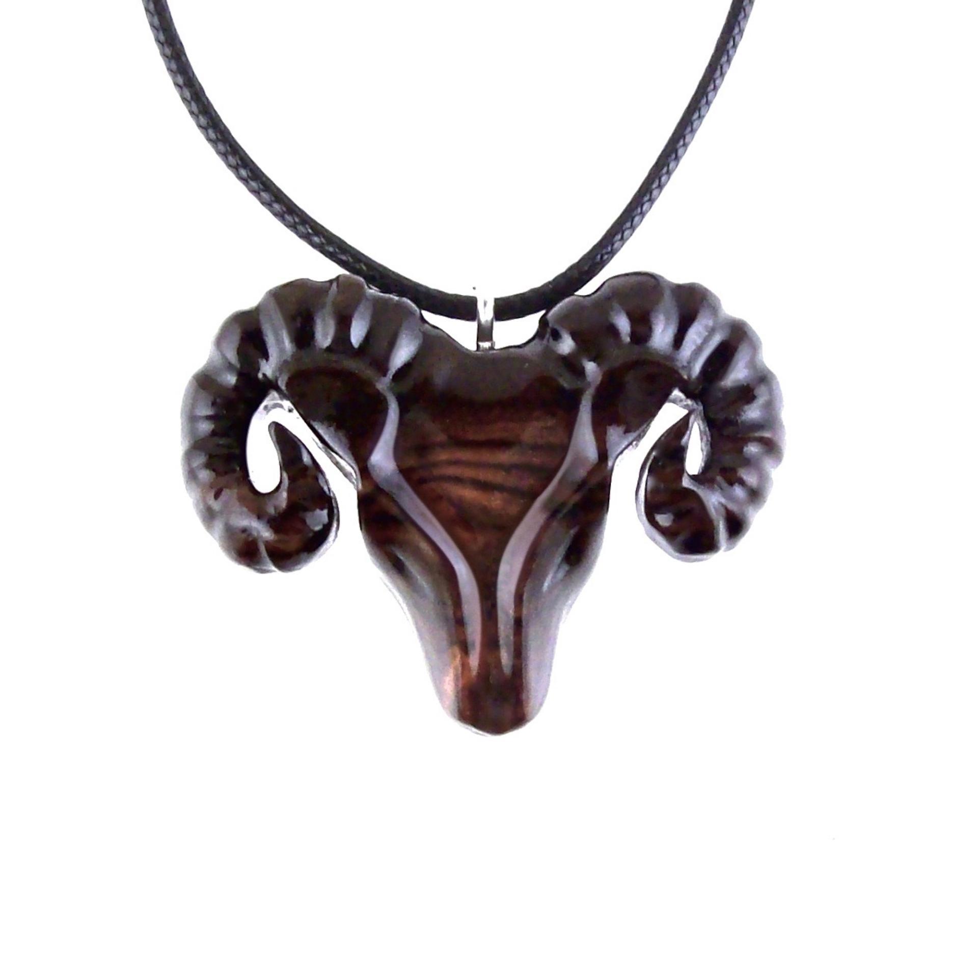 Ram Head Pendant Necklace, Hand Carved Wooden Sheep Jewelry, One-of-a-Kind Handmade Aries Gift